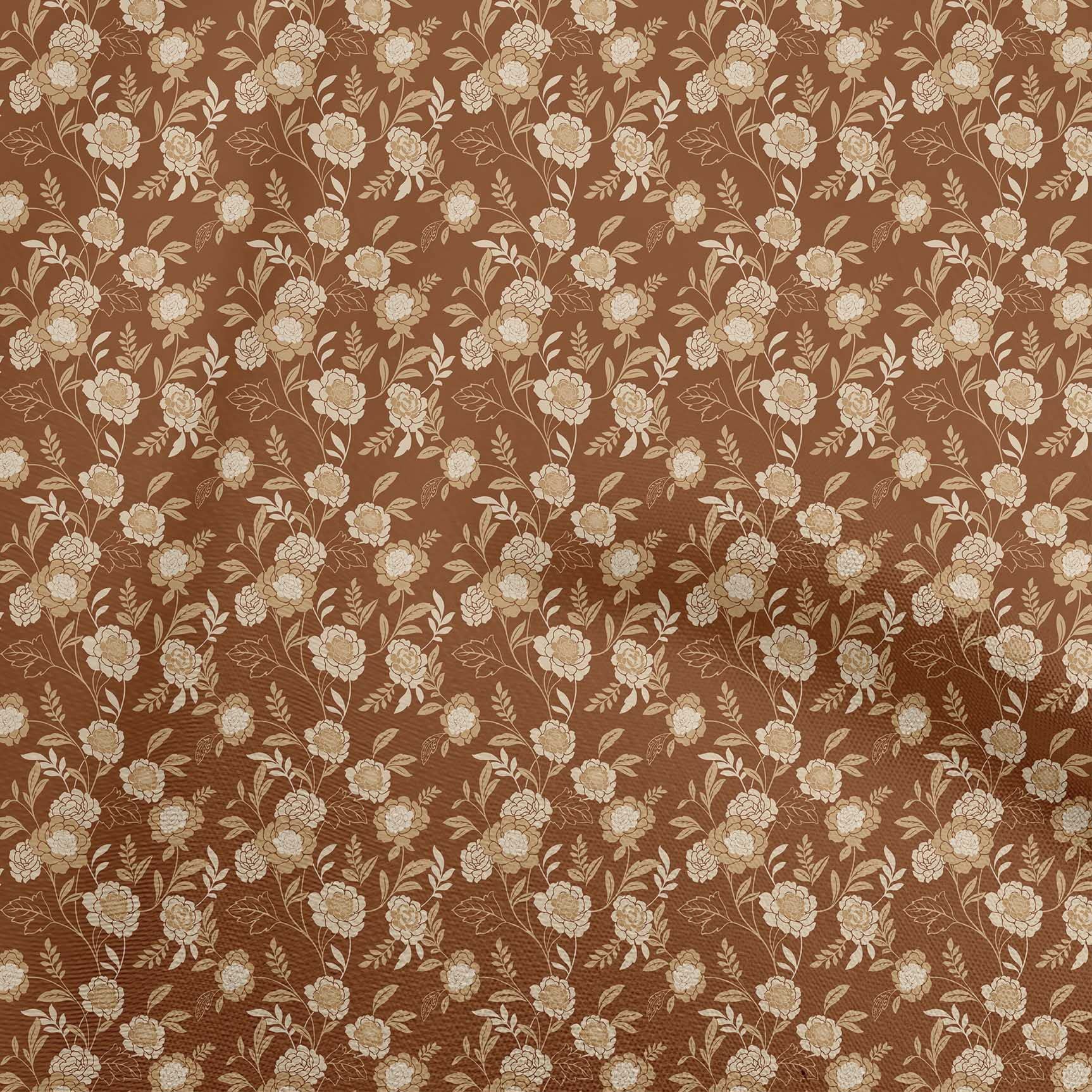 Premium Brown Asian Floral Printed Polyester Lycra Fabric - 56 Inch Wide by The Yard for Sewing, Dressmaking & DIY Crafts | Perfect for Cheongsam, Home Decor & Fashion Accessories