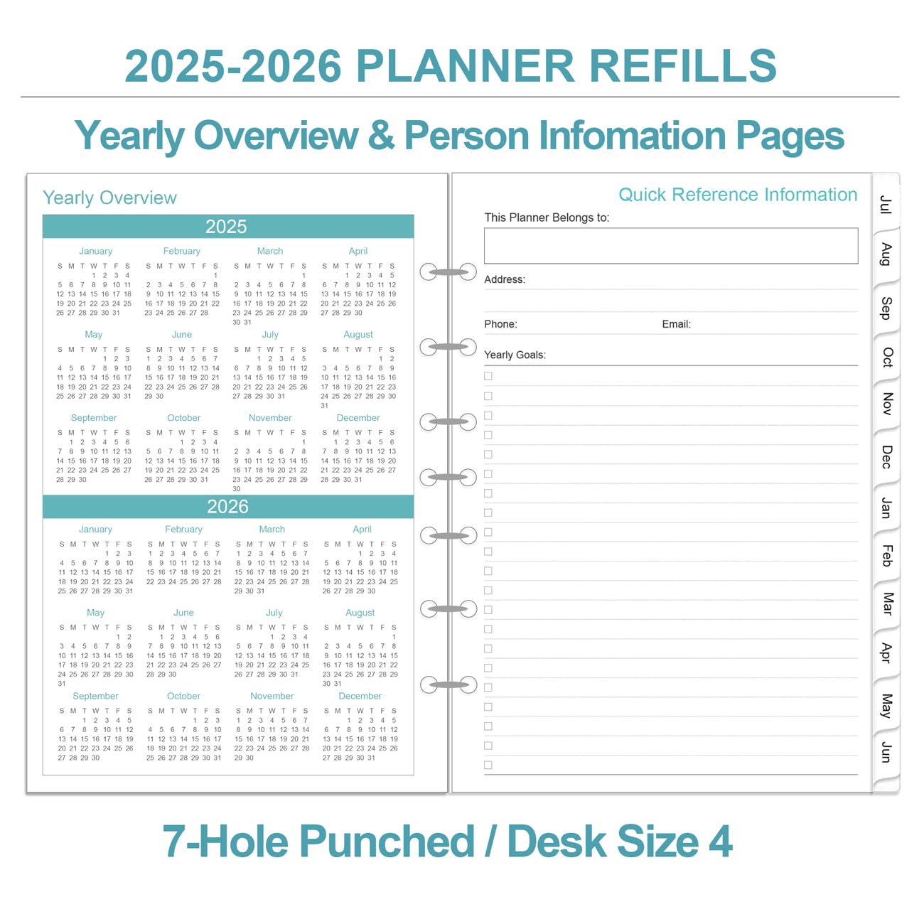 2025-2026 Planner Refills - Daily & Monthly Planner with Prioritized To-Do List, Notes & Appointment Schedule | July 2025-June 2026 | 7-Hole Punched | Desk Size 4 (5.8