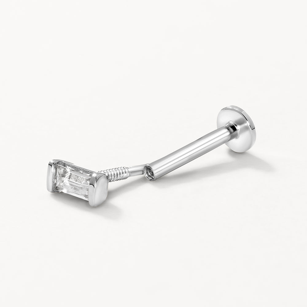 White Sapphire Baguette Helix Single Stud Earrings in Sterling Silver - Perfect for Everyday Wear & Special Occasions