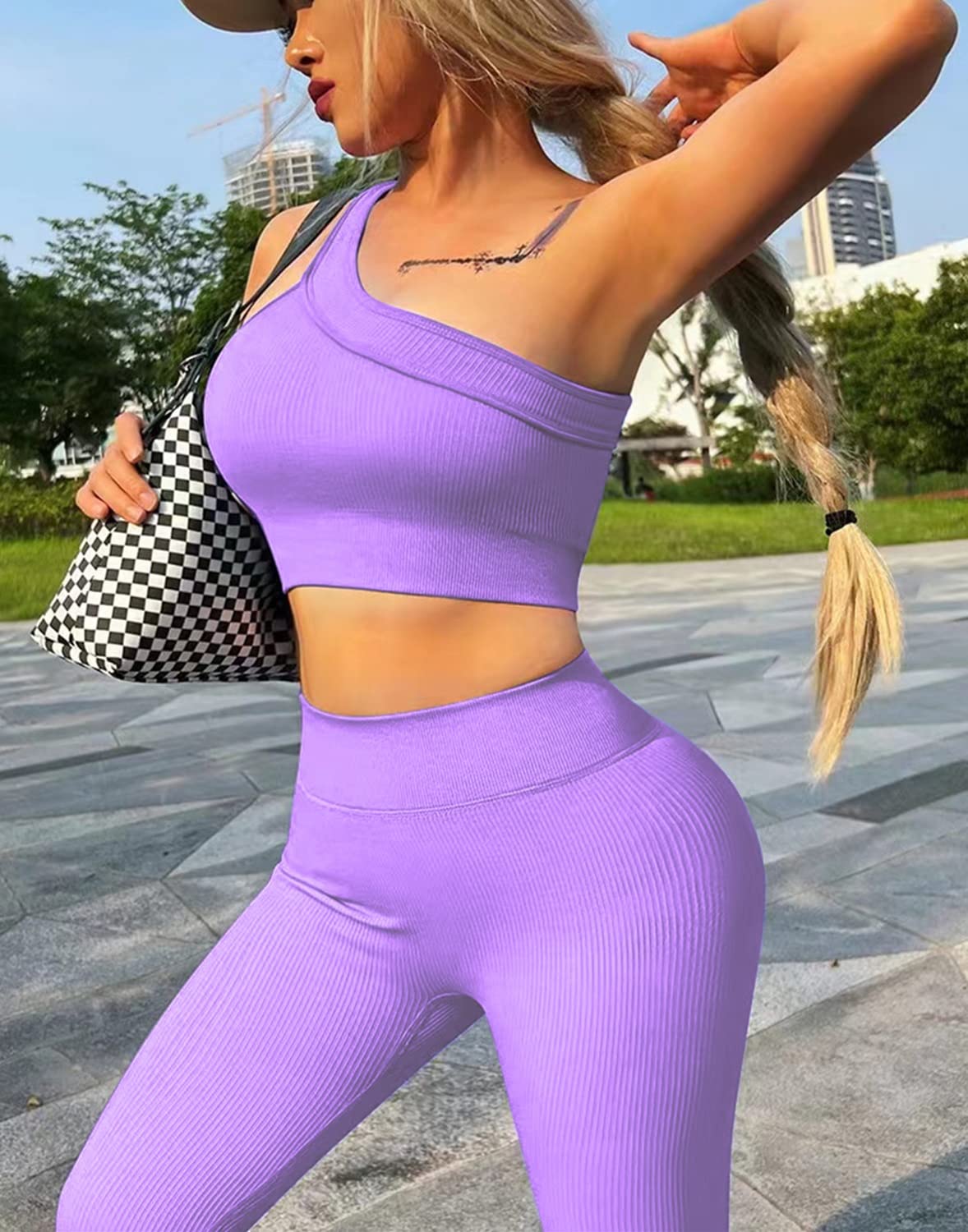 Seamless 2-Piece Workout Sets for Women - Sexy One Shoulder Sports Bra & High Waist Yoga Shorts | Gym, Running & Yoga Outfits