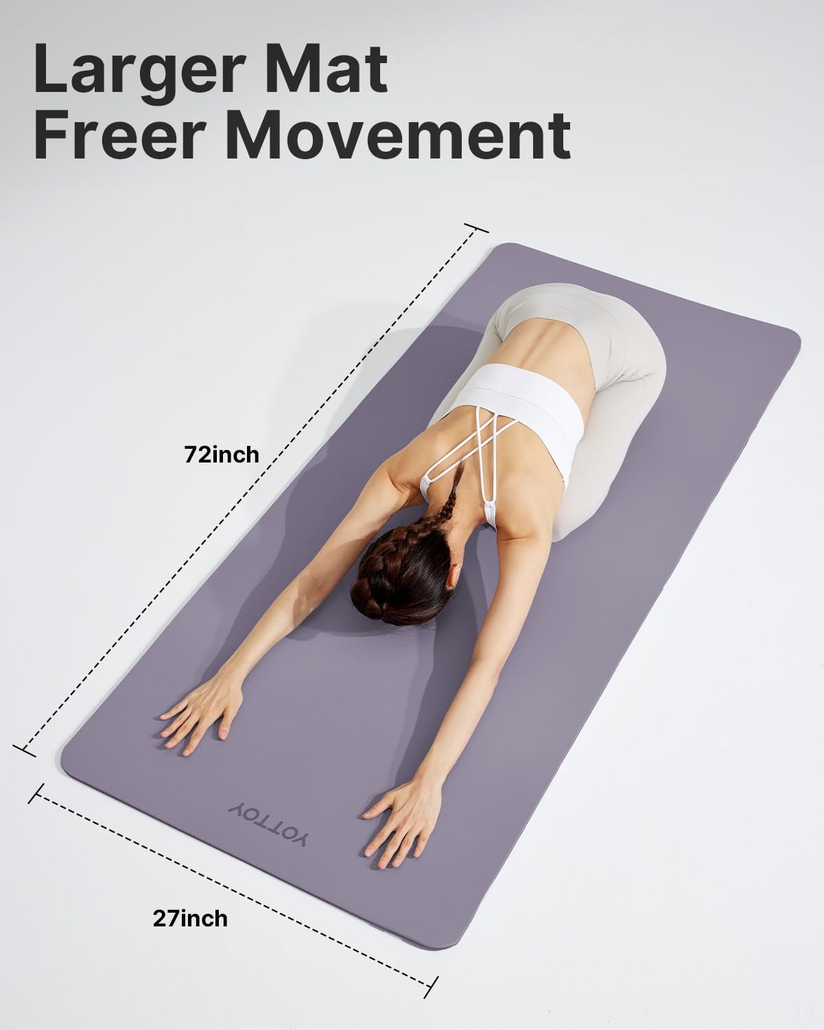 YOTTOY Non-Slip Hot Yoga Mat - Eco-Friendly Natural Rubber with Anti-Tear Design, Includes Carrying Strap & Storage Bag - Perfect for Hot Yoga, Pilates & Home Workouts