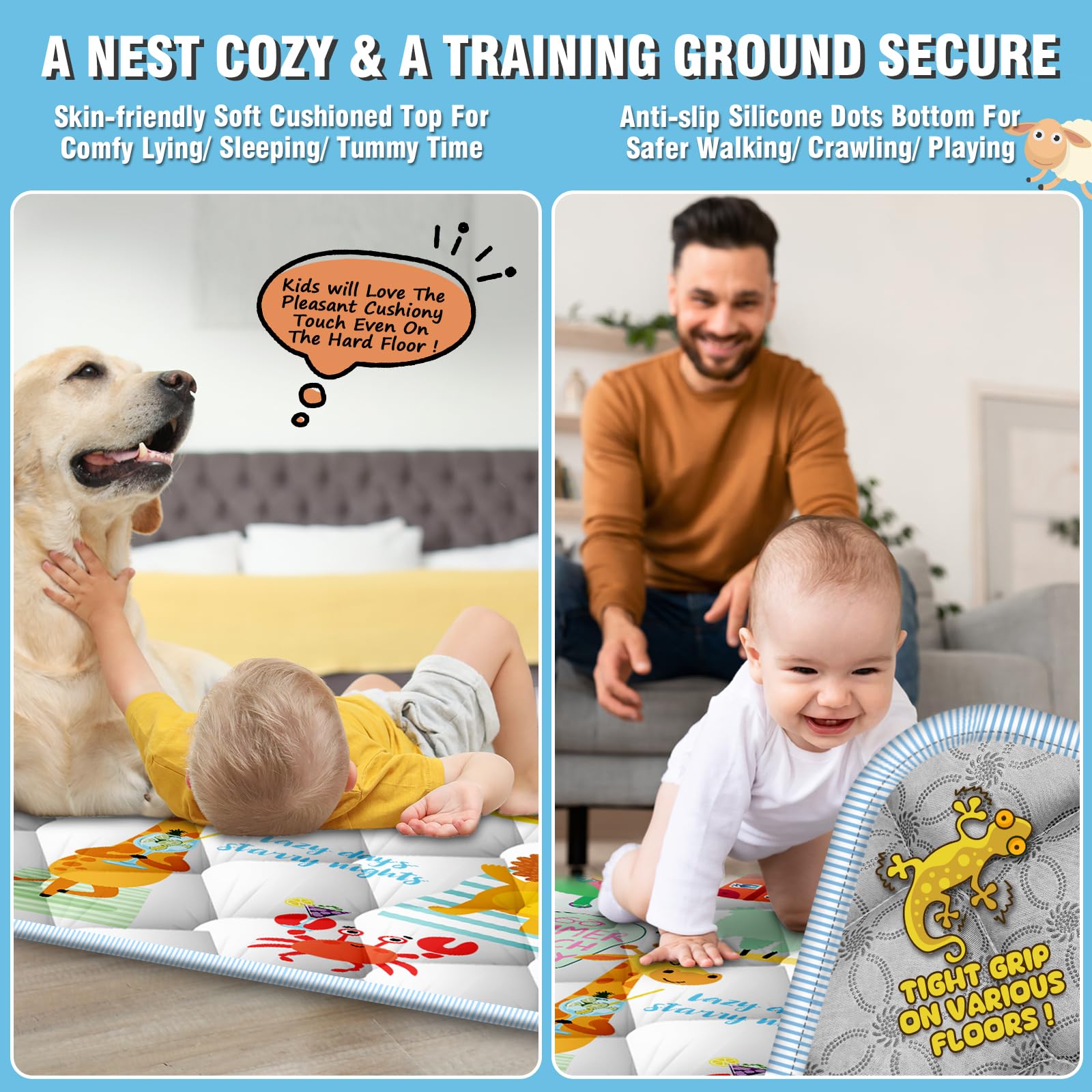 50x50 Inch Soft Thick Baby Play Mat - Foldable & Machine Washable Playpen Mat for Infants & Toddlers - Tummy Time & Floor Play - Perfect for Home, Nursery, Daycare & Travel (Holiday Design)