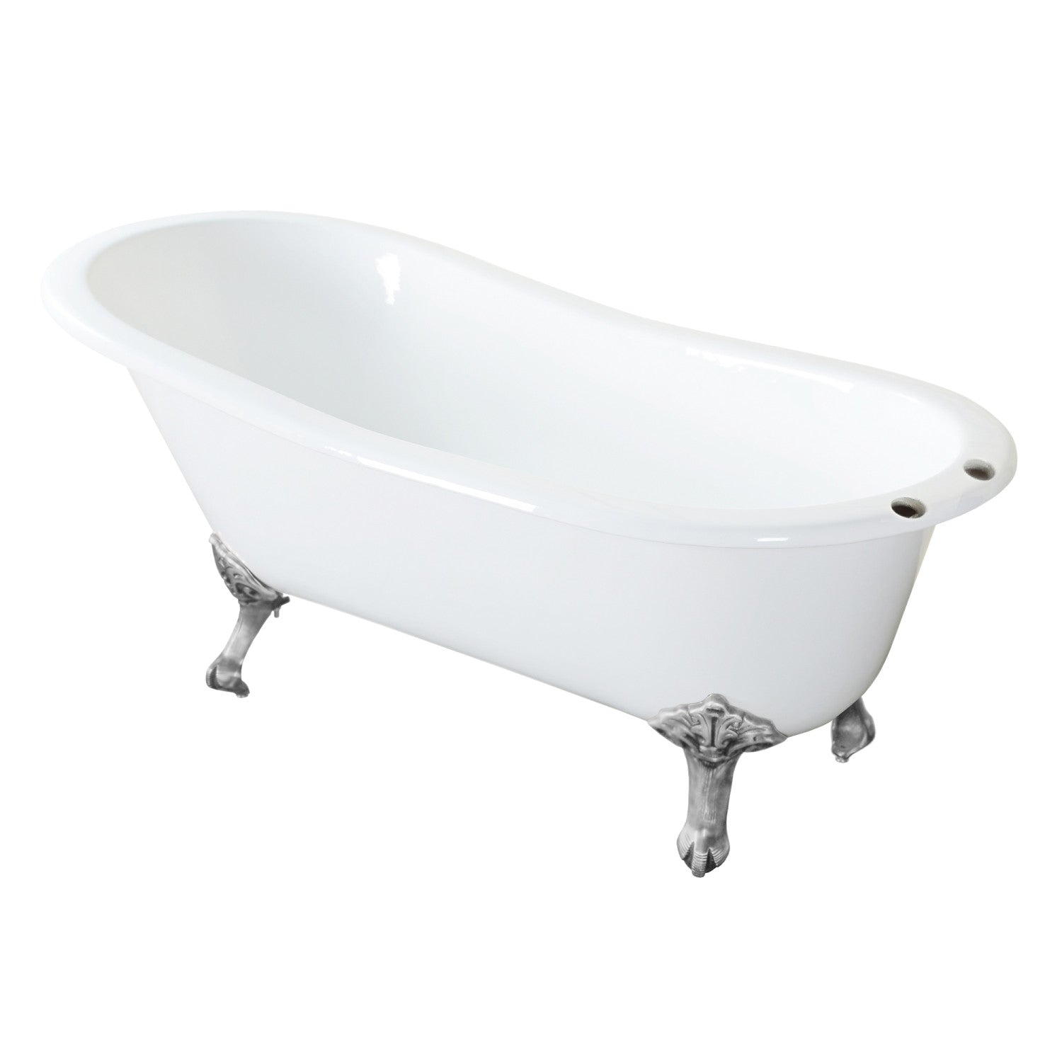 Aqua Eden 67 Inch White Cast Iron Oval Single Slipper Clawfoot Bathtub with Brushed Nickel Faucet Drillings - Vintage Freestanding Soaking Tub for Luxury Bathroom & Spa Retreat