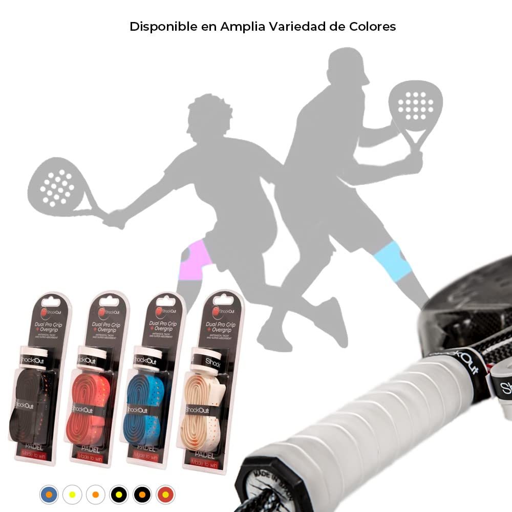 ShockOut Dual Pro Grip + Overgrip (Blue/Orange) - Enhanced Impact Absorption & Superior Grip for Tennis, Badminton & Squash Racket Sports