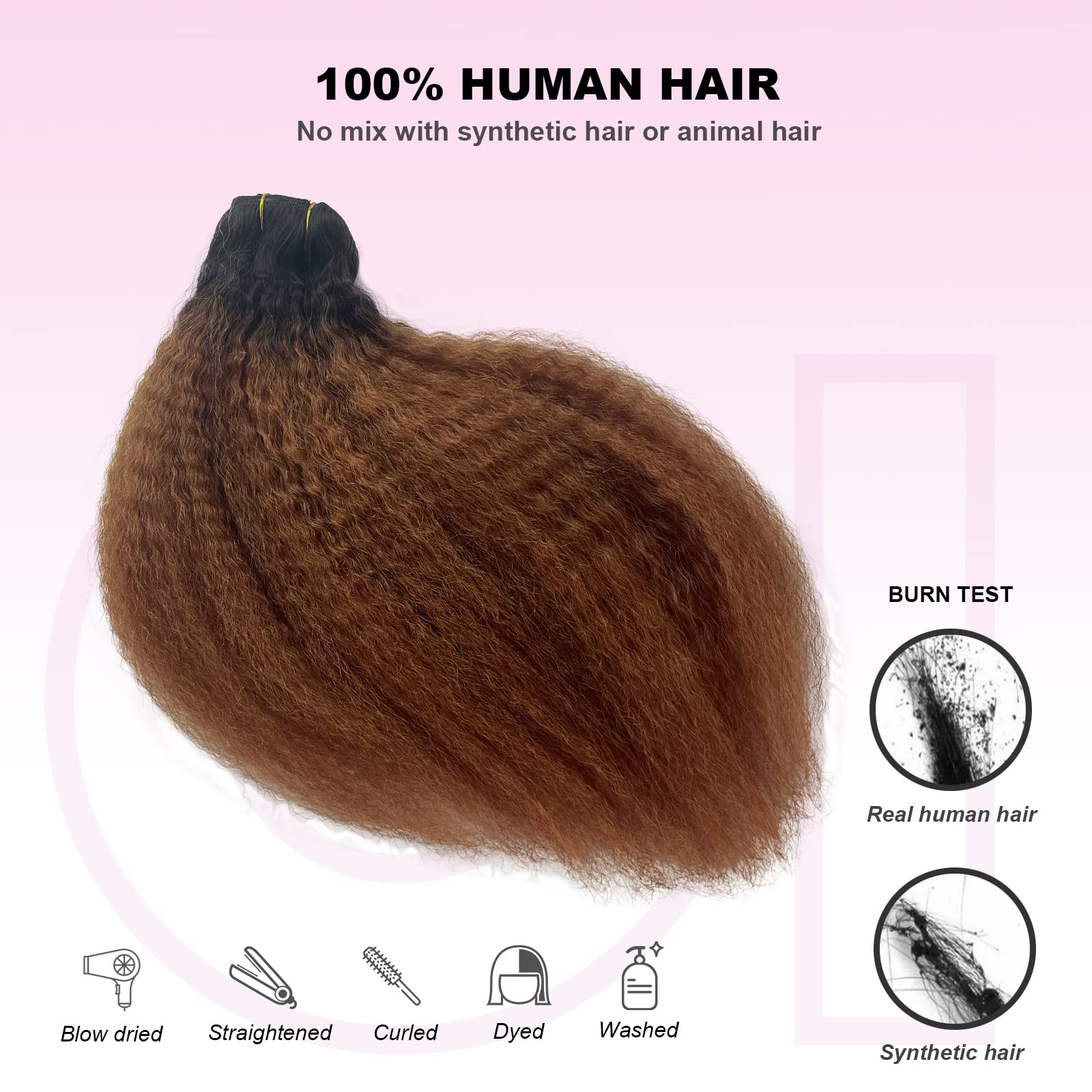 Ombre Black to Medium Auburn Clip-in Hair Extensions for Black Women - 7pcs 14 Inch 120g Remy Human Hair - Perfect for Parties, Weddings & Everyday Styling