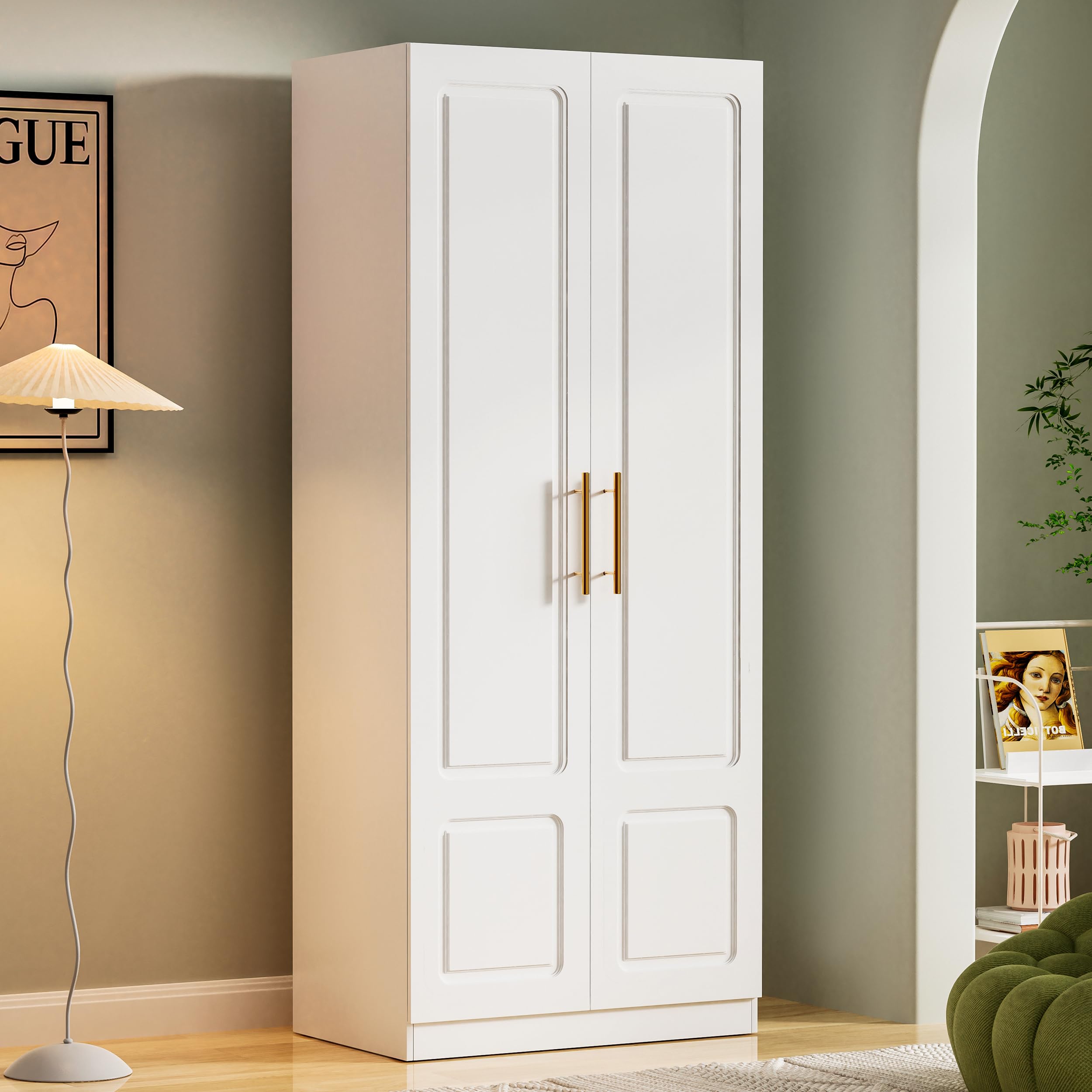 White Wardrobe Armoire with Spacious Storage & Hangers - 19
