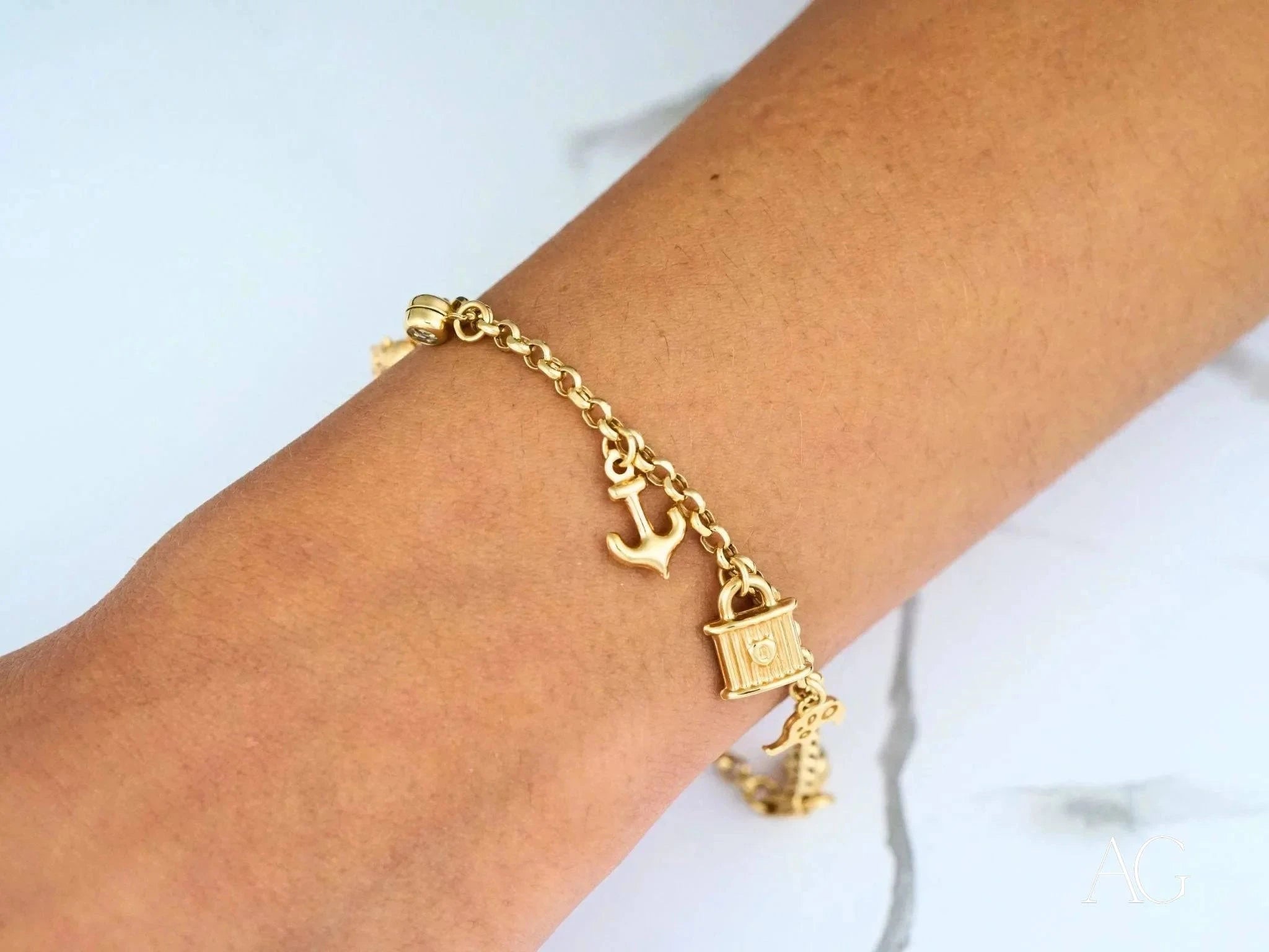 18K Gold Nautical Charm Bracelet with Sea-Inspired Charms - Elegant Jewelry for Women, Perfect for Beach Vacations, Weddings & Everyday Wear