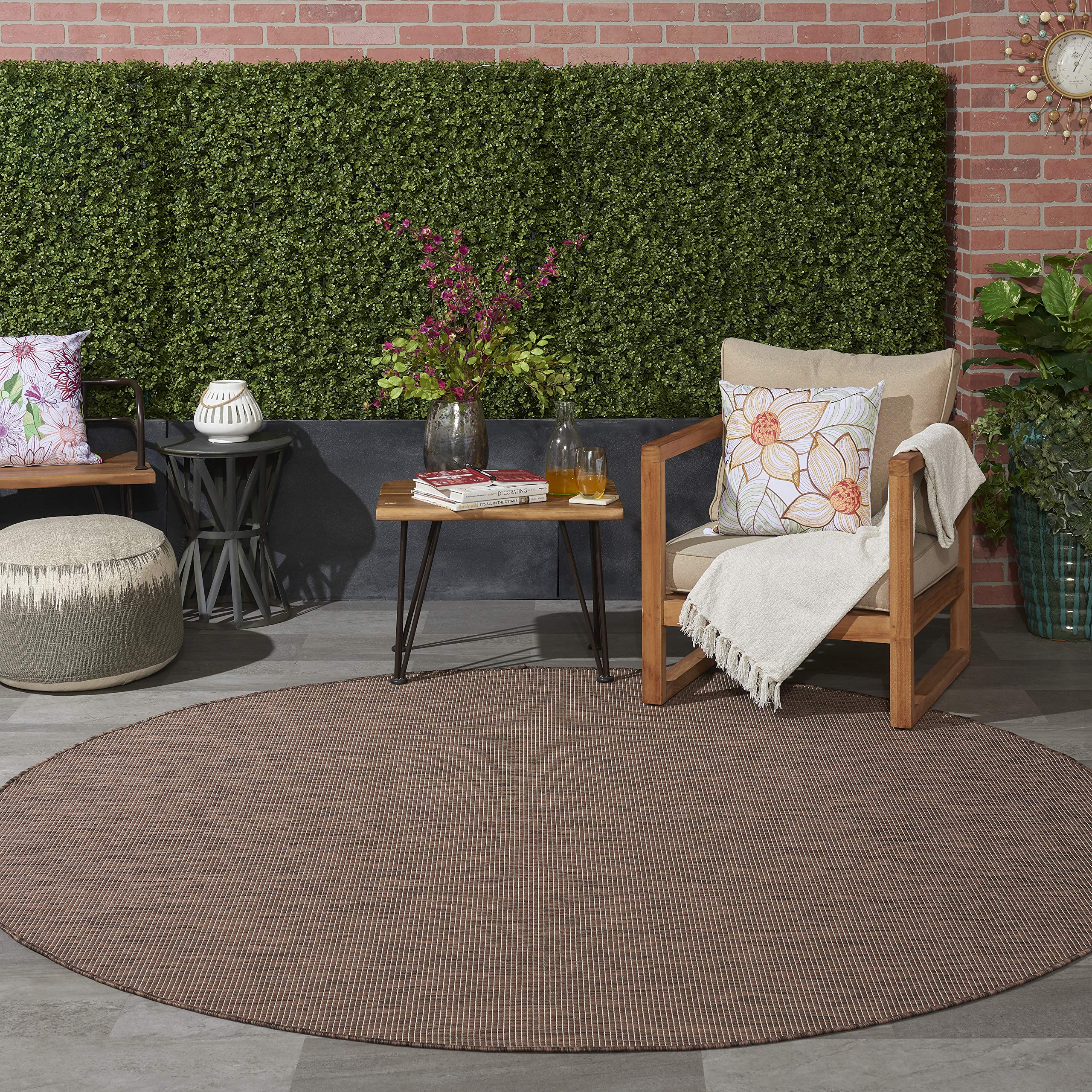 Nourison Positano 8' Round Indoor/Outdoor Area Rug - Natural Fiber, Easy to Clean, Non-Shedding for Bedroom, Living Room, Dining Room | Perfect for Backyard, Deck & Patio Use