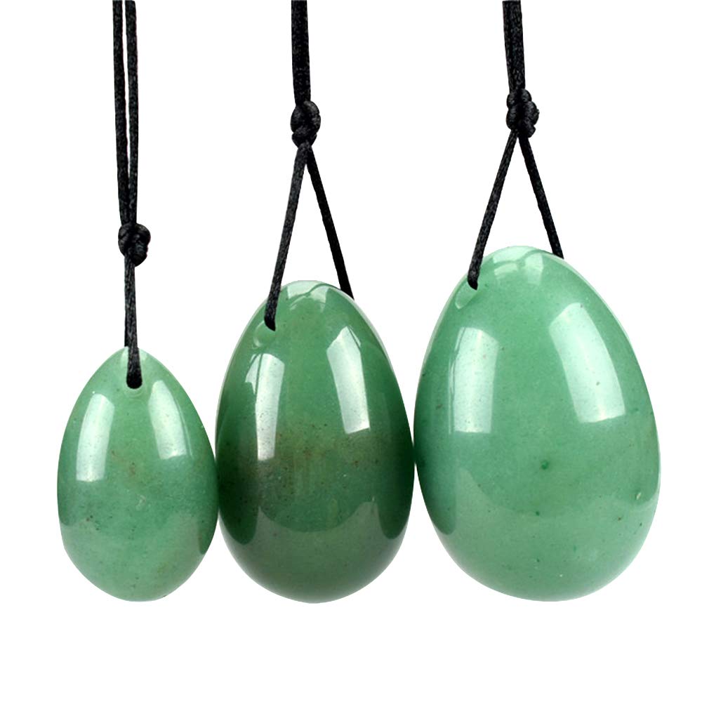 3 Pack Natural Green Aventurine Yoni Eggs - Hand-Carved Jade Kegel Balls for Women, Vaginal Tightening & Sexual Wellness - Perfect for Pelvic Floor Exercises, Tantric Massage & Sensual Arousal (Drilled Ben Wa Balls)