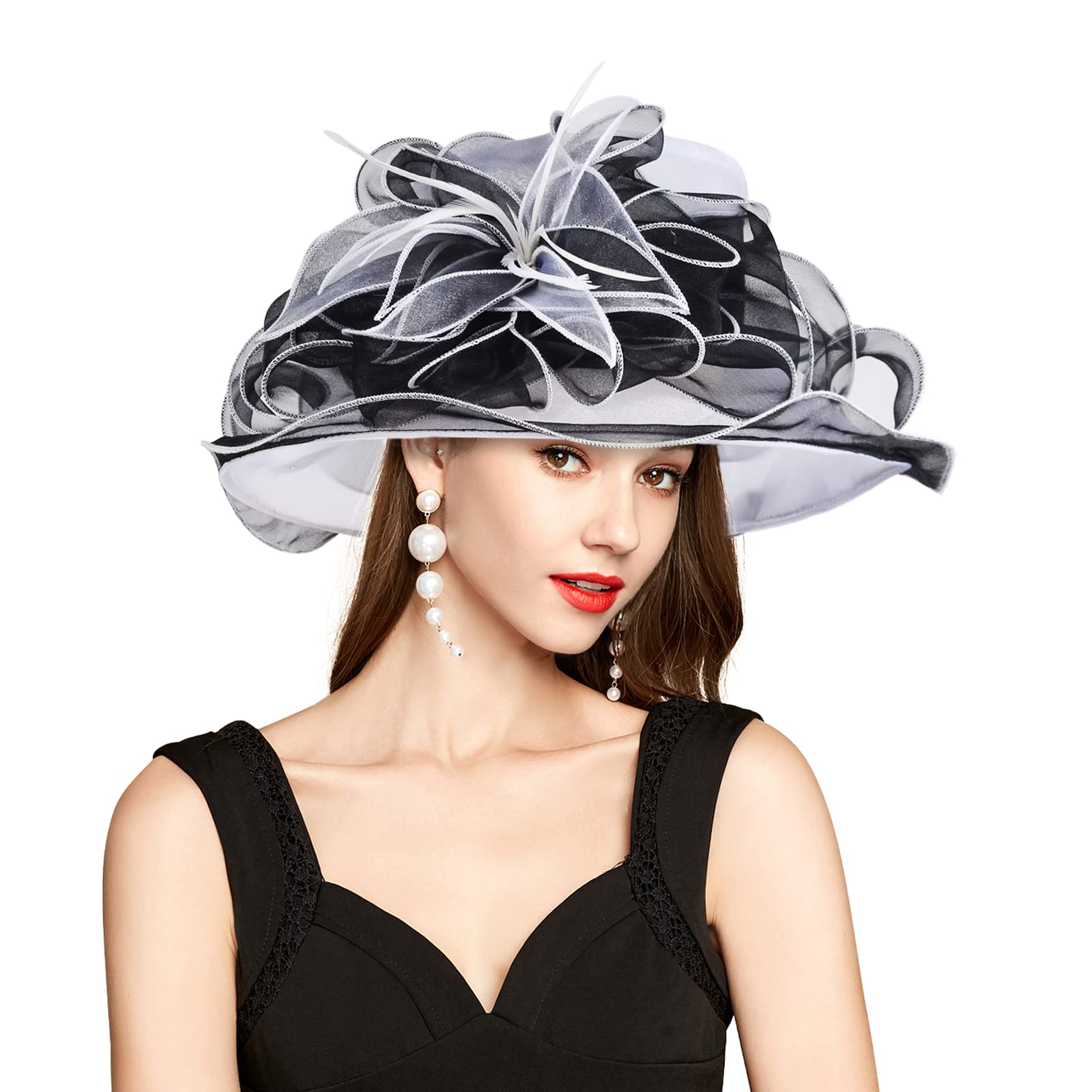 YIDINGCO Women's Derby Hats with Headband Hairpin - Elegant Cloche Kentucky Hats for Ladies - Organza Tea Party, Bridal & Church Hats - Perfect for Weddings, Garden Parties & Special Occasions