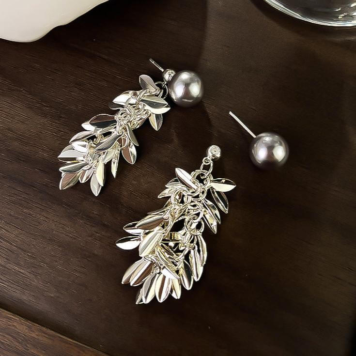 Two Tone Multi Way Pearl Leaf Ear Jacket Earrings for Women - Elegant Dangle & Stud Earrings for Party, Wedding & Everyday Wear | R0609