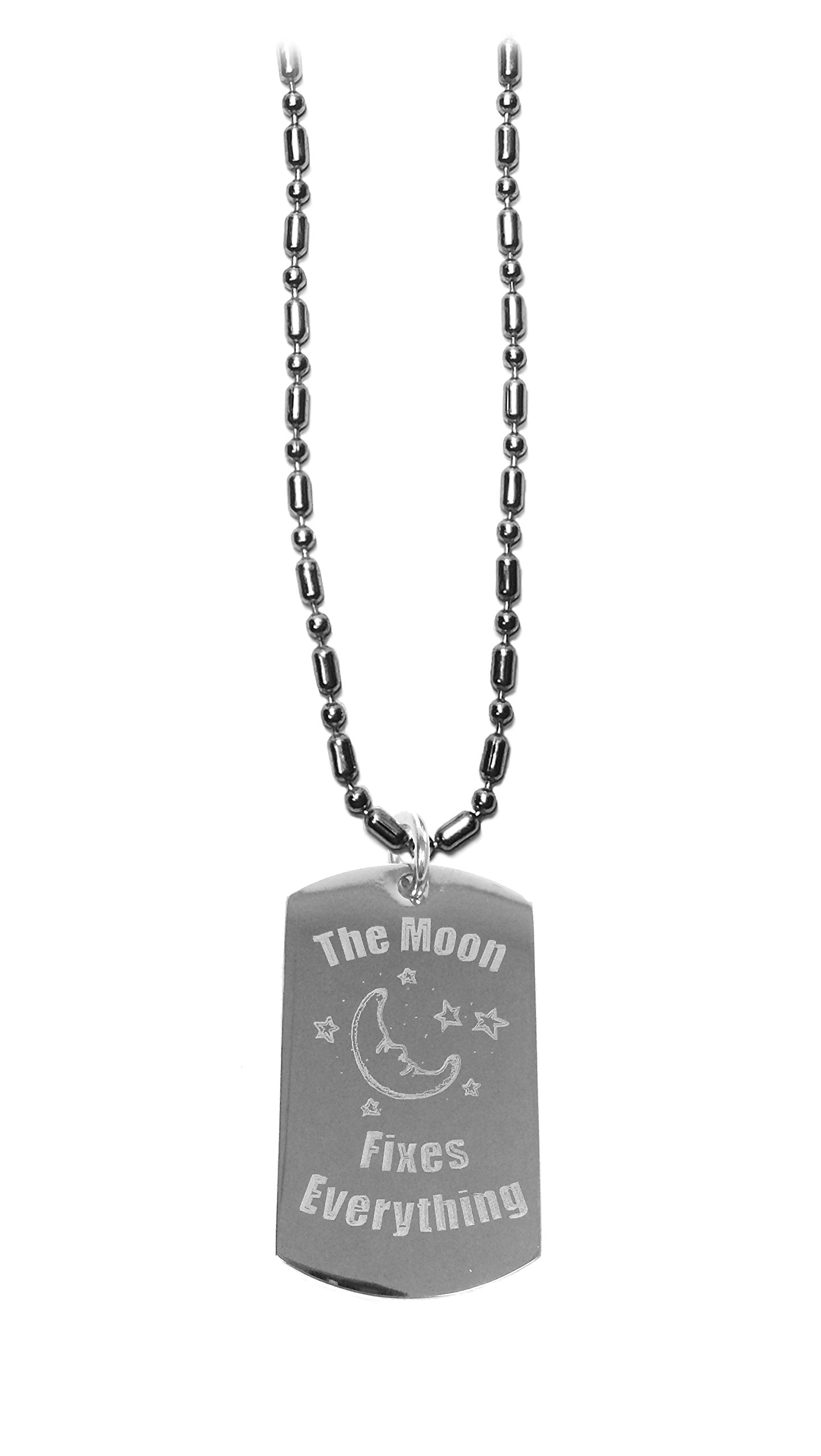 Shark The Moon Fixes Everything Dog Tag Necklace - Military Style Luggage Chain Pendant for Men & Women - Perfect for Travel, Gifts, and Everyday Wear