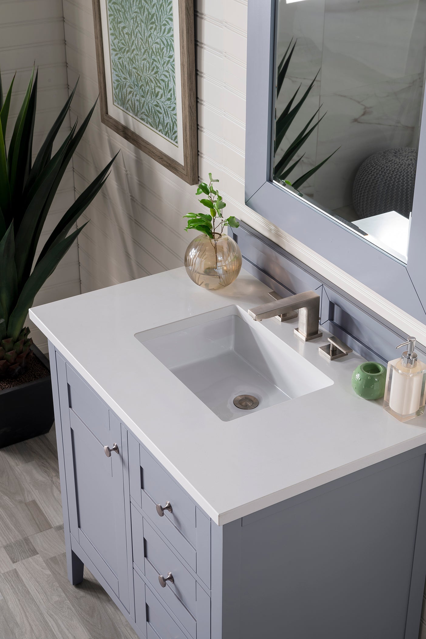 Palisades 36 Inch Single Bathroom Vanity Set with 3CM Classic White Quartz Countertop - Silver Gray Finish for Modern Home & Apartment Remodeling