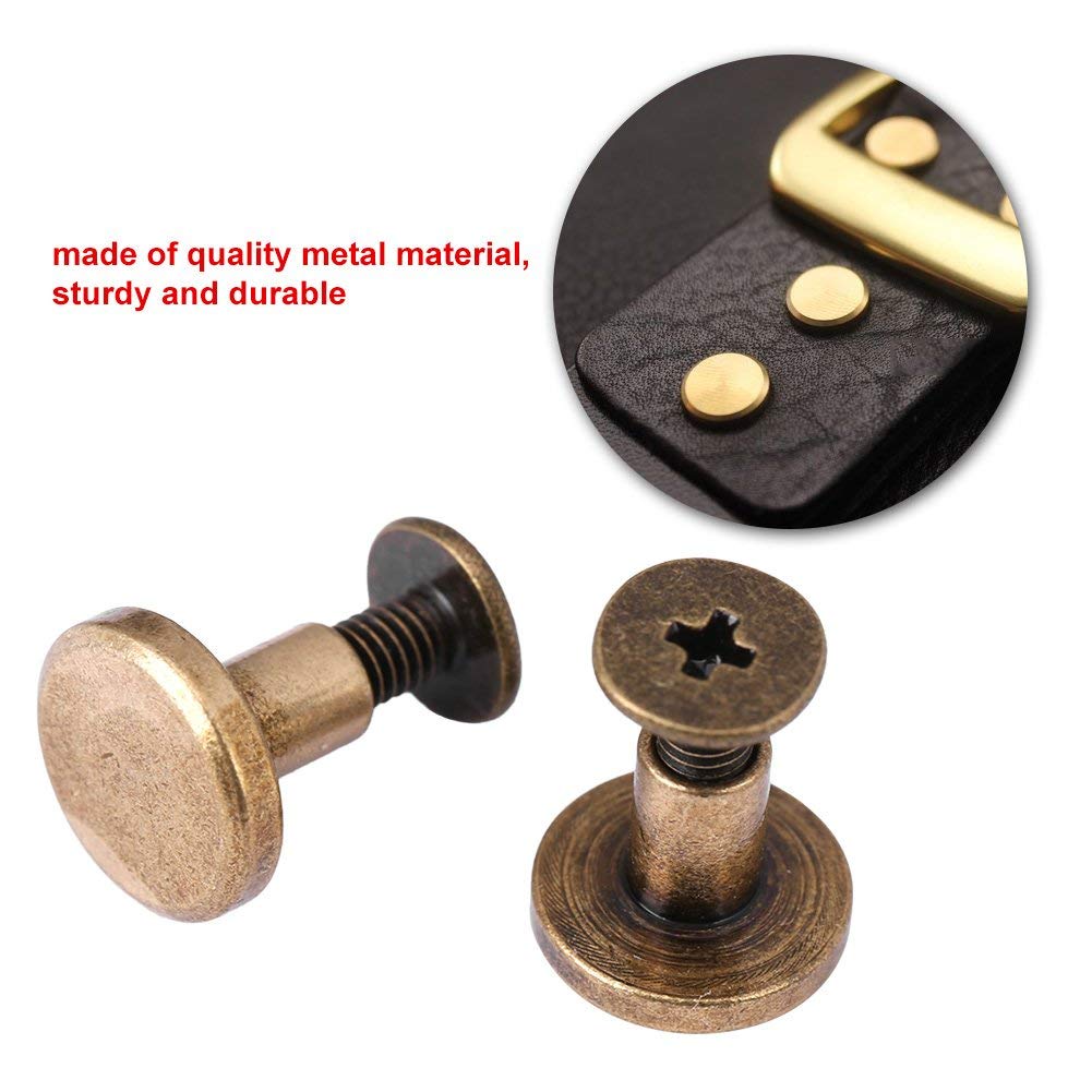 20Pcs Flat Leather Rivets Chicago Binding Screws Posts Assortment Kit - 8mm Metal Fasteners for Scrapbooking, Photo Albums, Leather Repair & DIY Crafts | Perfect for Bookbinding, Handmade Journals & Leatherworking Projects