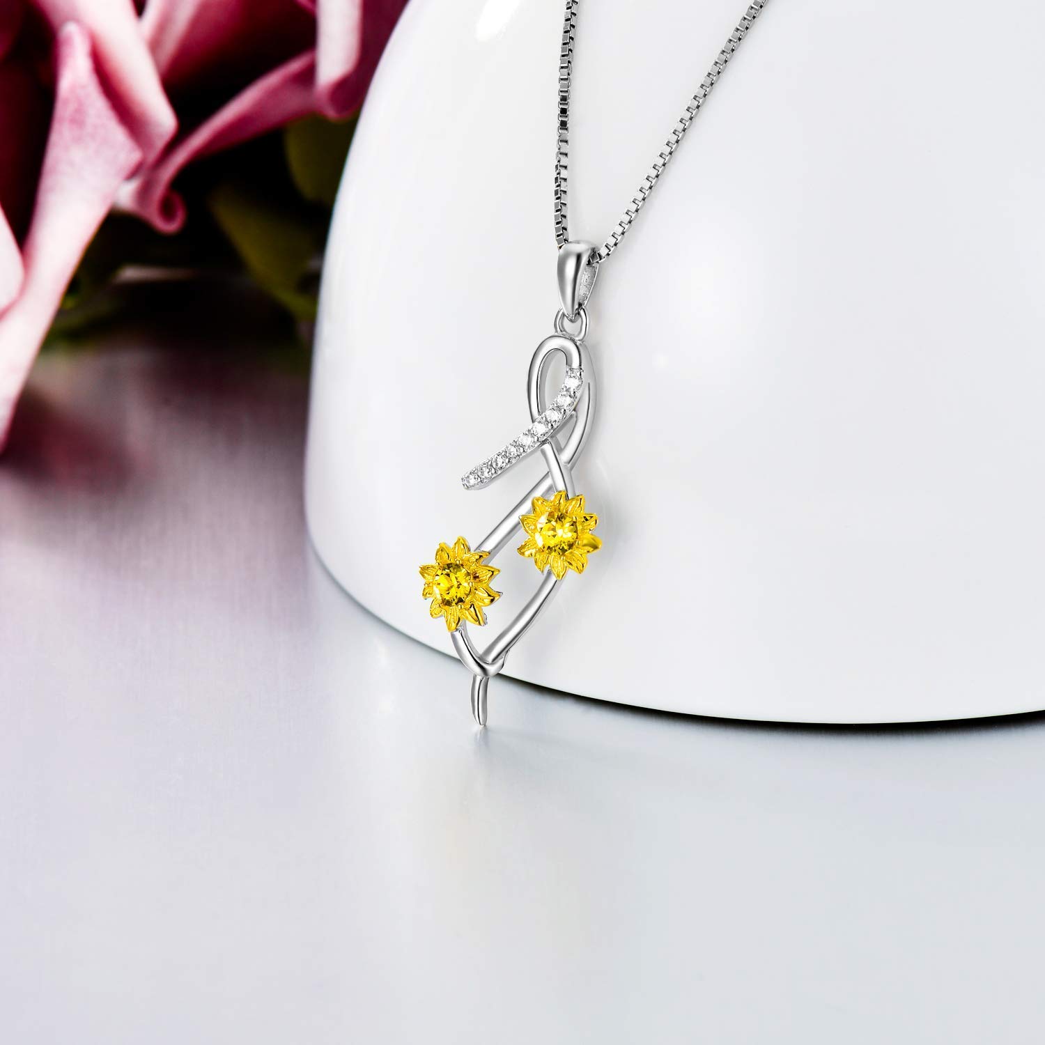Sunflower Jewelry Set - Sterling Silver Necklace & Stud Earrings with Yellow Crystals, Gold Plated Women's Jewelry Gift | Perfect for Birthday, Anniversary & Everyday Wear