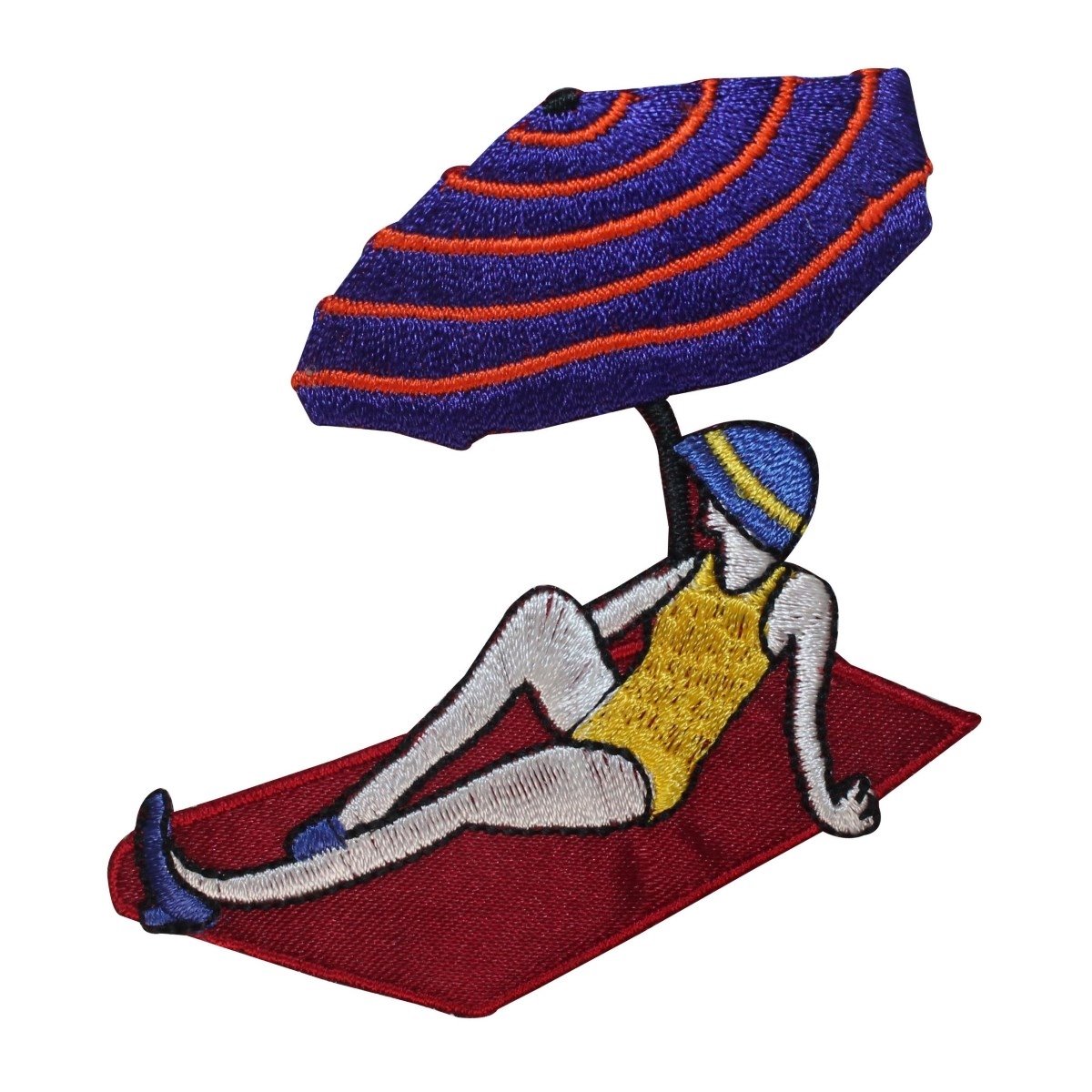 Lady On The Beach Patch - Vacation Themed Embroidered Iron On Applique for DIY Crafts, Hats, Bags & Clothing (ID 1779) | Perfect for Summer Outfits, Beach Accessories & Sewing Projects