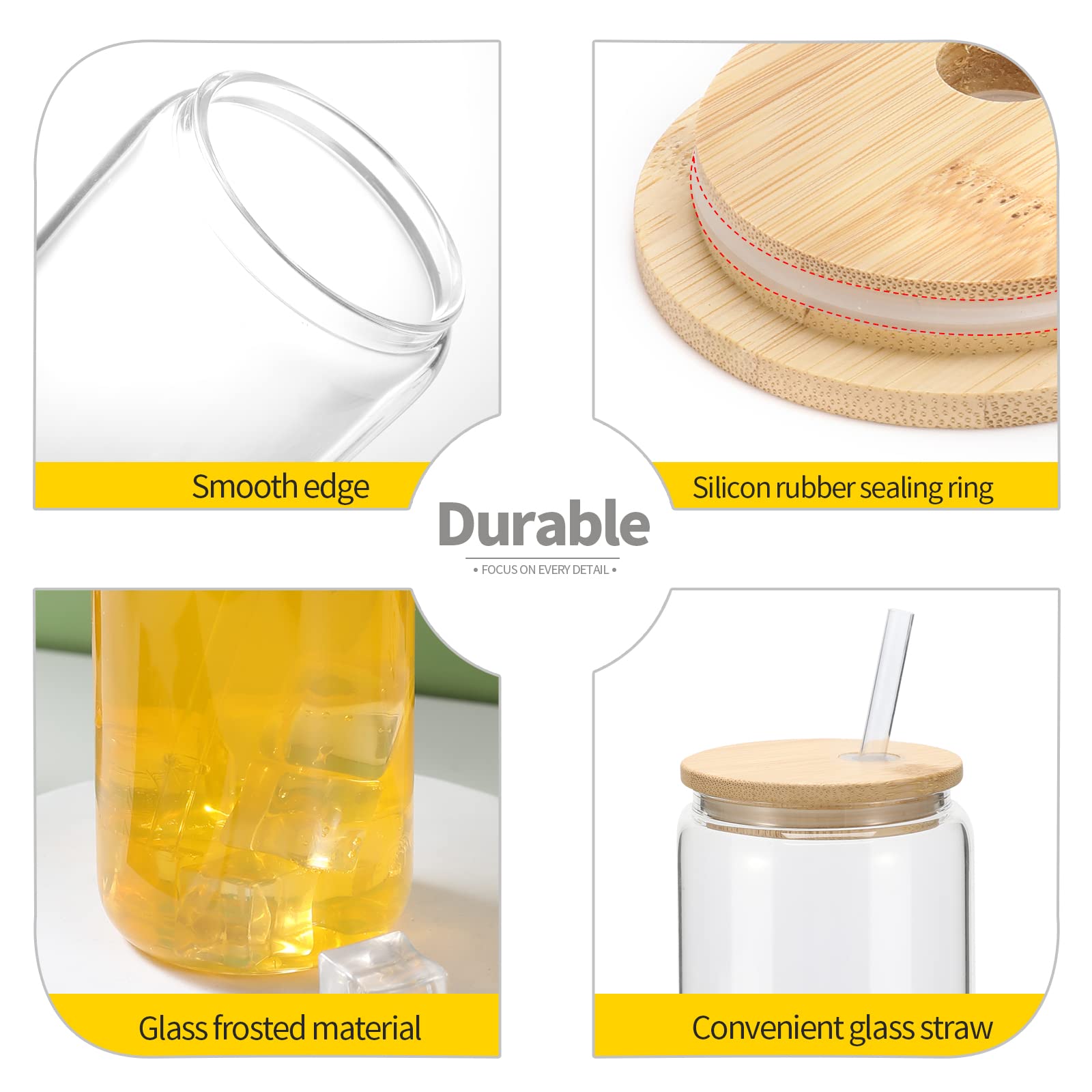 12 Pack 16oz Beer Can Shaped Glass Cups with Bamboo Lids & Glass Straws - Reusable Clear Drinking Glasses for Beer, Whiskey, Iced Coffee, Tea, Soda, Cocktail - Perfect for Home Bars, Parties, Gifts & Everyday Use