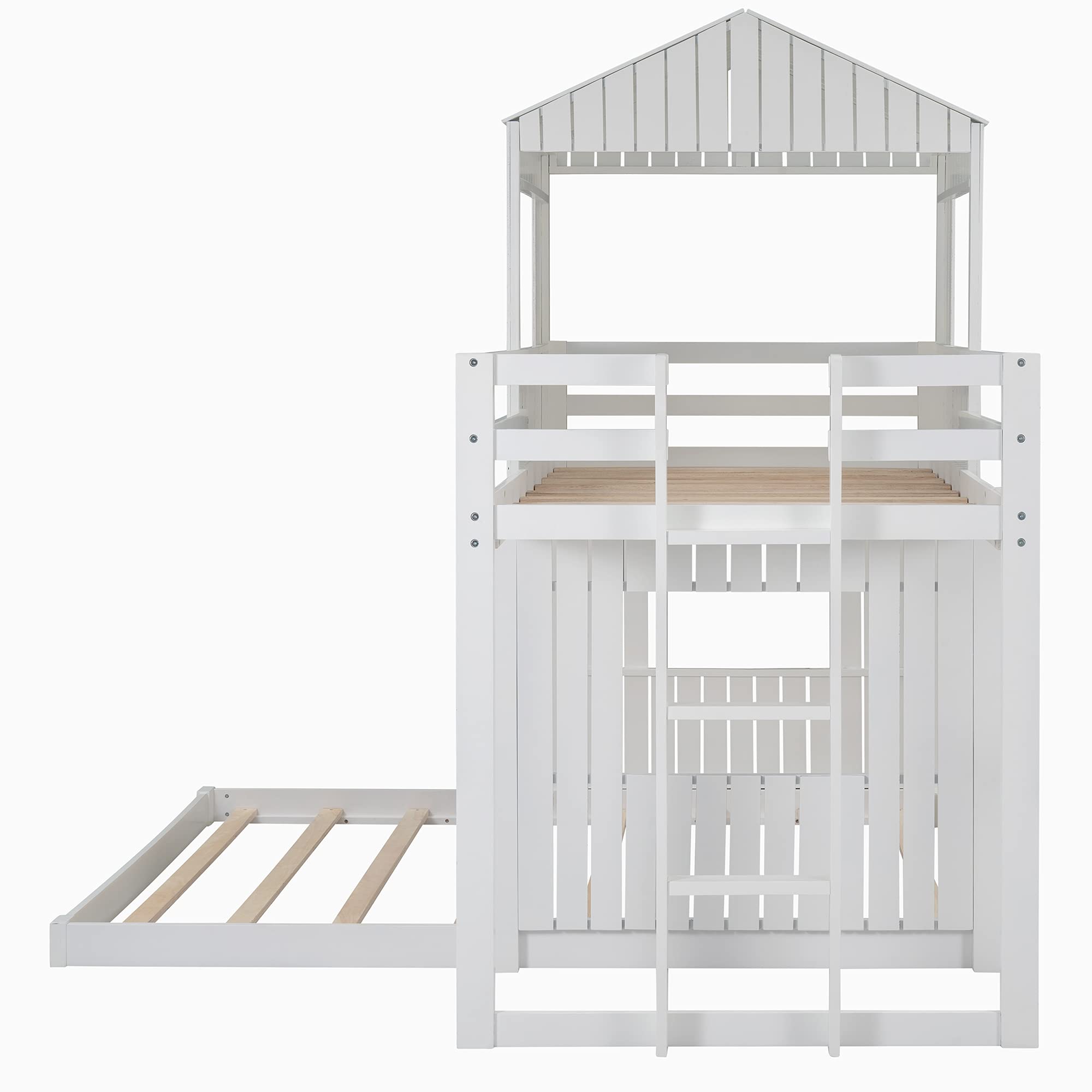 Harper & Bright Twin Over Full Bunk Bed - Wood Playhouse for Kids, White | Space-Saving Kids Room Furniture