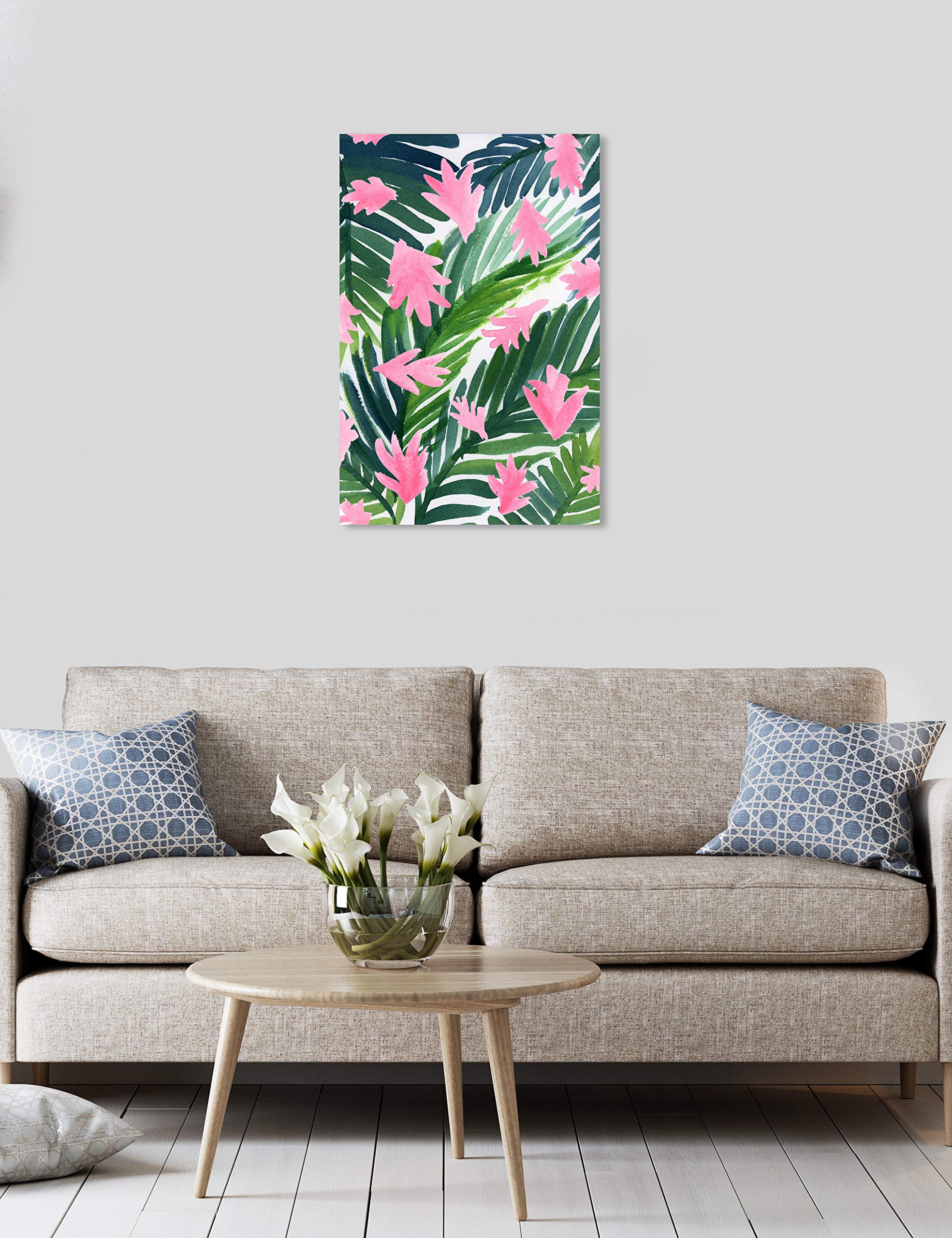 Oliver Gal Artist Co. Tropical Botanical Wall Art Canvas Print - 20x30 Inch Green & Pink Palm Leaf Painting - Modern Home Decor for Living Room, Bedroom & Office
