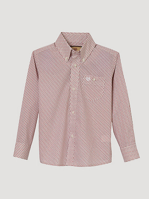 Wrangler Boys Button Down Shirt in Ribbon Red - Classic Casual Wear for School, Playdates & Family Outings