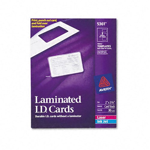 Avery Laminated ID Cards 2 x 3.25 Inches - 60 Pack (2 Boxes of 30) for Laser & Inkjet Printers | Perfect for Employee Badges, School IDs & Event Credentials