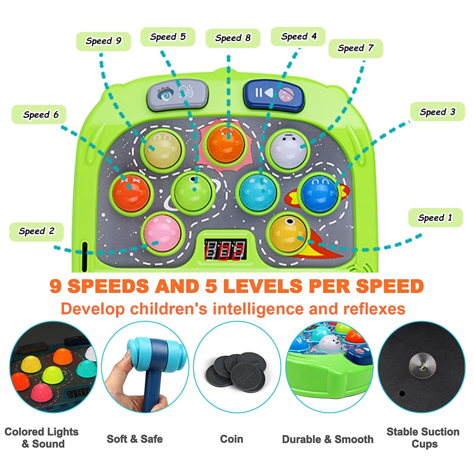 Whack-A-Mole Game for Kids Ages 3-12 - Interactive Educational Toy with Sound & Lights - Fun Learning Activity for Toddlers & Children - Includes 2 Hammers for Multiplayer Mode - Perfect Birthday Gift for Boys & Girls 3-6 Years Old - Great for Indoor Play, Preschool Learning & Family Game Nights