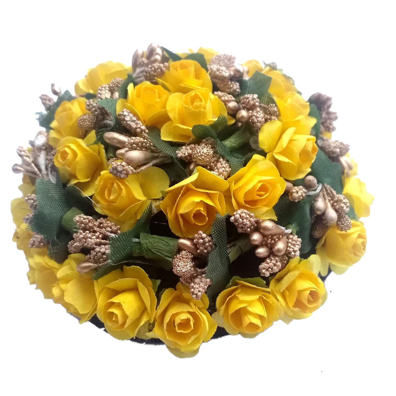 GuruEmbellish Floral Hair Bun Maker - Yellow Flower Gajra Hair Accessory for Women | Perfect for Weddings, Parties & Special Occasions
