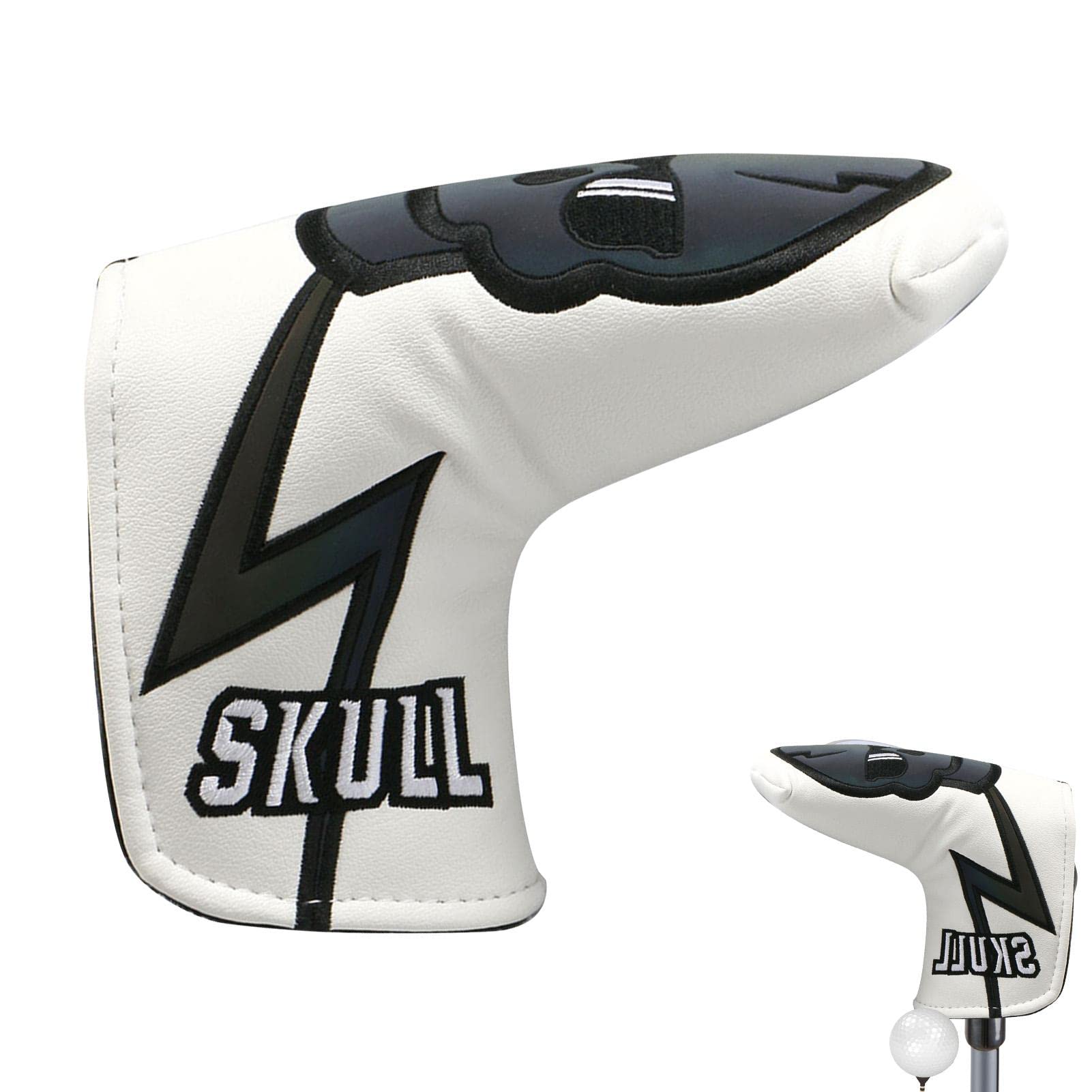 Premium Leather Golf Putter Head Cover - Skull Skeleton Design with Embroidery for Blade & Mallet Putters | Protective Club Cover for Men & Women Golfers | Ideal for Golf Bags, Tournaments & Practice Sessions