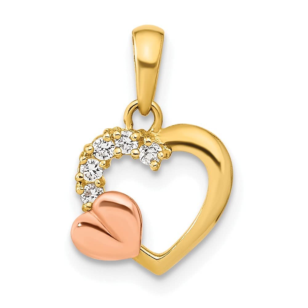 14K Two-Tone Gold Open Heart CZ Cubic Zirconia Simulated Diamond Pendant Necklace for Women - Elegant Jewelry Gift for Anniversary, Valentine's Day & Special Occasions