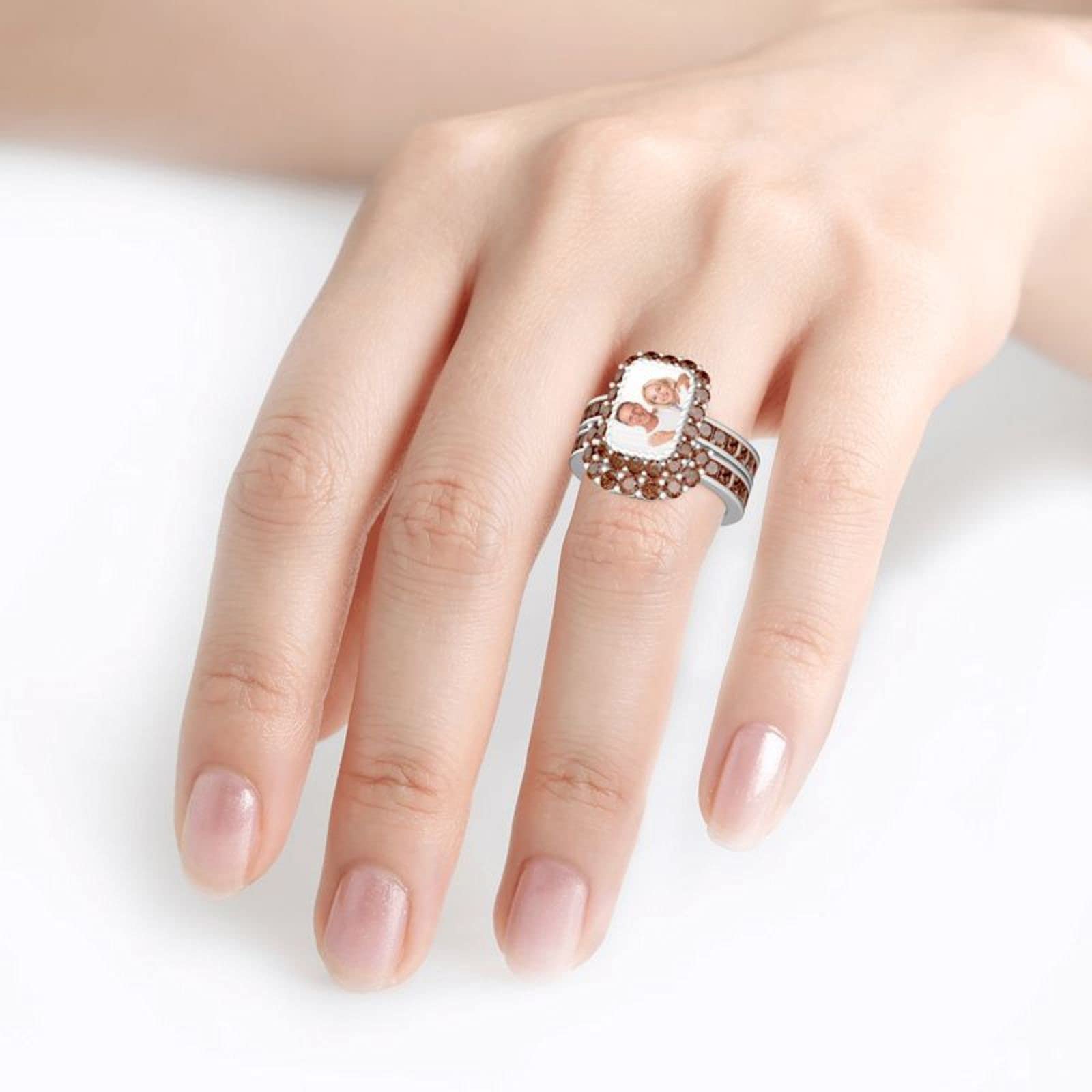 Jeulia Personalized Photo Ring Set - Custom Diamond Engraved Sterling Silver Band for Engagement, Anniversary & Wedding - Unique Couple Rings for Her & Him - Perfect Gift for Romantic Occasions