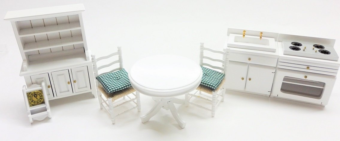 Melody Jane Dollhouse White Kitchen & Dining Furniture Set - 1:12 Scale Miniature Wooden Playset for Dolls - Perfect for Collectors & Kids Room Decor