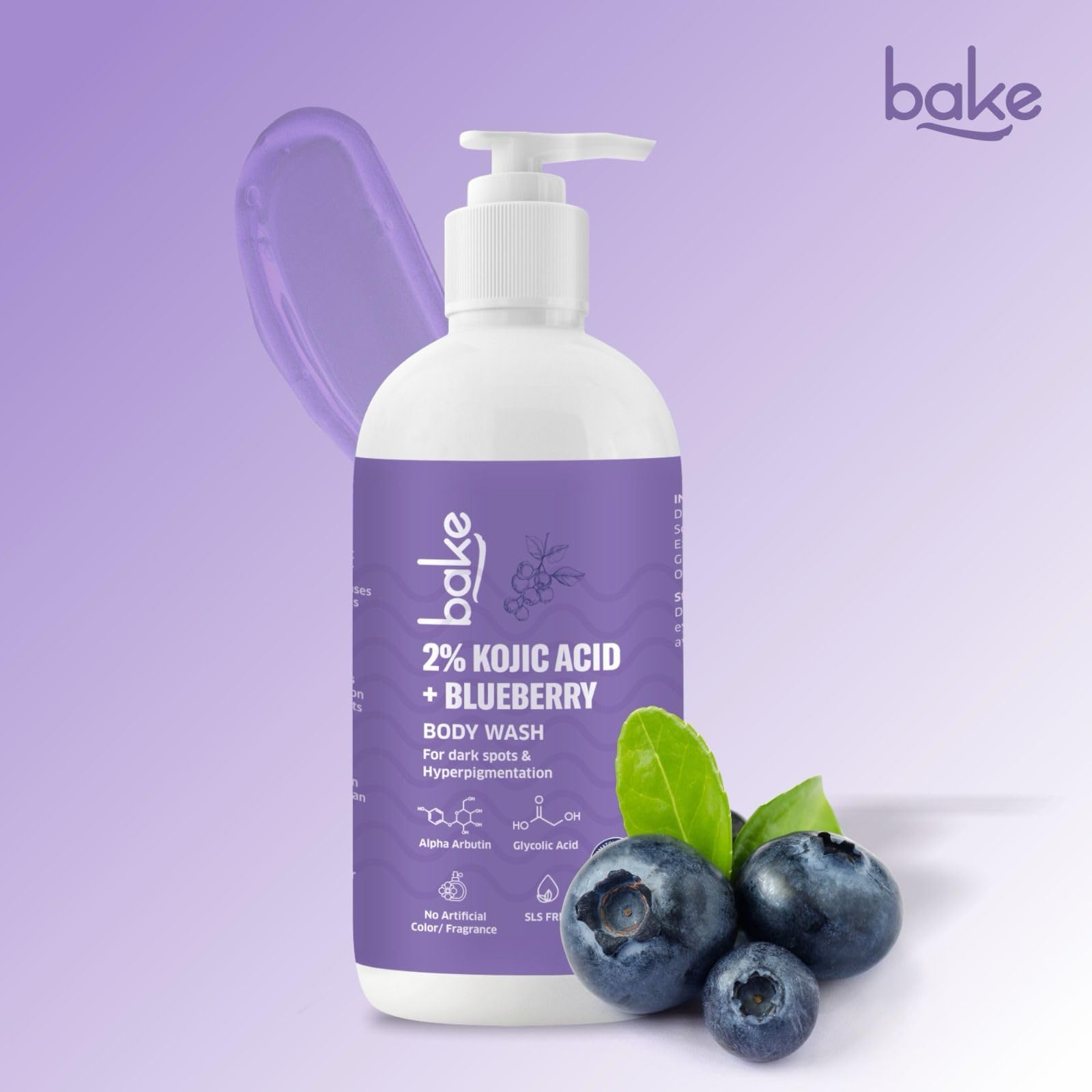 BAKE 2% Kojic Acid Brightening Body Wash with Glycolic Acid & Alpha Arbutin - Skin Lightening & Tan Removal for Dark Knees, Elbows & Pigmentation | Fades Dark Spots & Sun Damage | 250ml | Perfect for Post-Sun Care & Evening Skin Tone