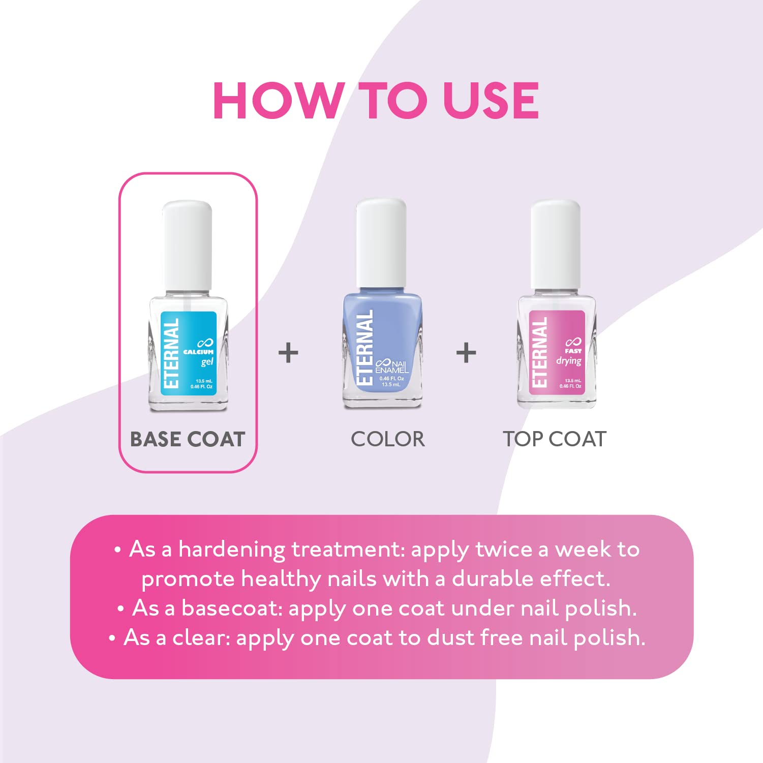 Eternal Calcium Gel Nail Builder - 13.5mL Base Coat Nail Polish | Clear Nail Strengthener for Thin & Weak Nails | Fast Dry Nail Hardener & Growth Treatment | Perfect for DIY Manicures, Salon Use & Nail Care Routine