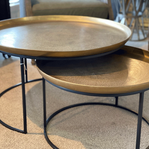 Cezar Nest of 2 Coffee Tables - Antique Brass Finish Modern Side Tables for Living Room, Lounge & Office Decor