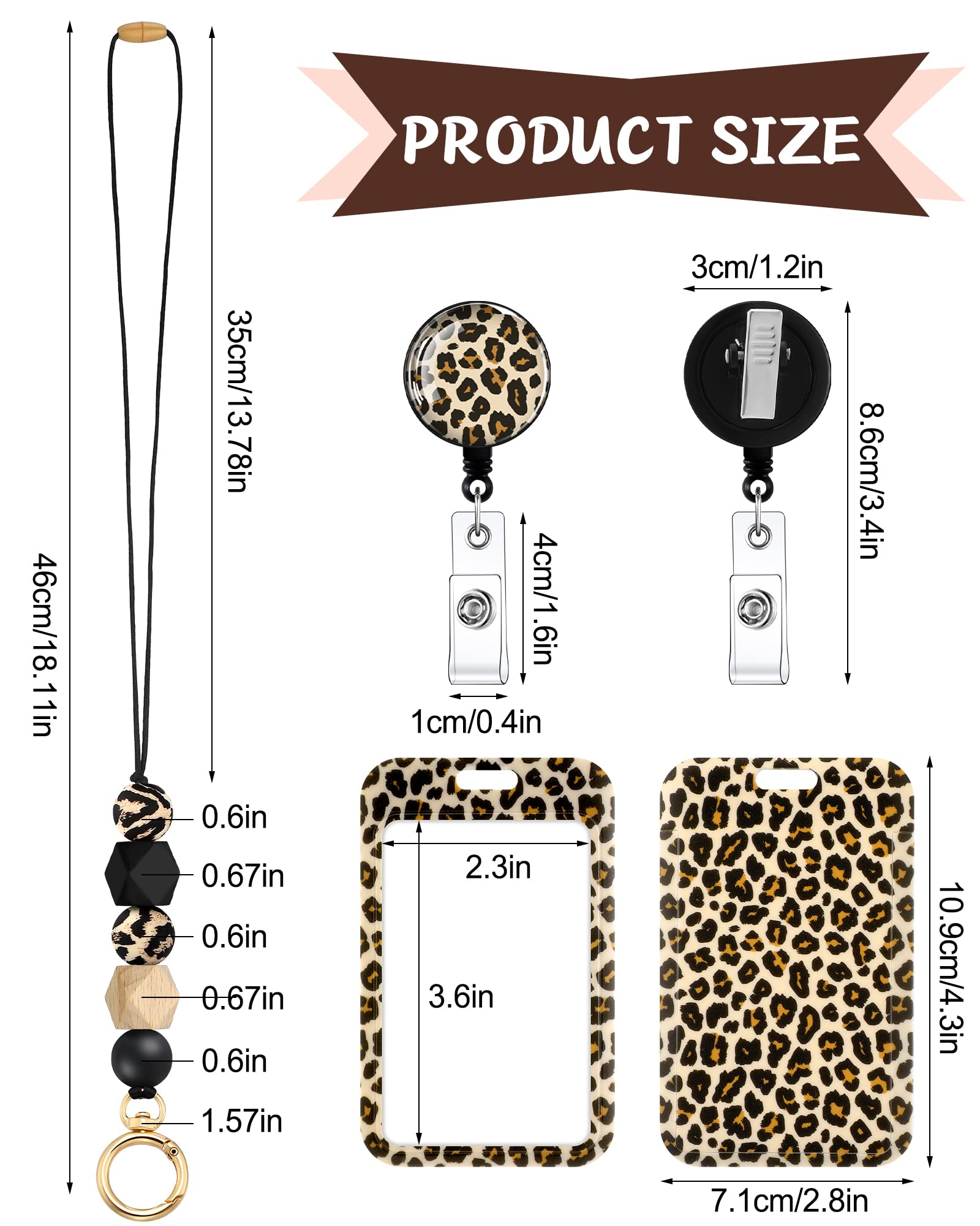 Woanger 4 Pack Leopard Print Beaded Breakaway Lanyards for ID Badges & Keys - Teacher Lanyard for Women, Office & School Supplies - Perfect for Teachers, Nurses, Conference Attendees and Workplace Security