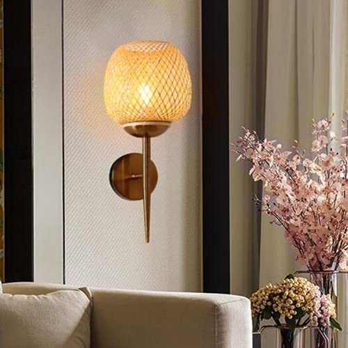 Japanese-Style Copper Bamboo Wall Lamp - Plug-in/Wall Mount Art Light for Bedroom, Nightstand, Doorways - Vintage Candle Holder & Loft Bar Lighting Fixture - Perfect for Home Decor, Living Room, Dining Area & Office Spaces