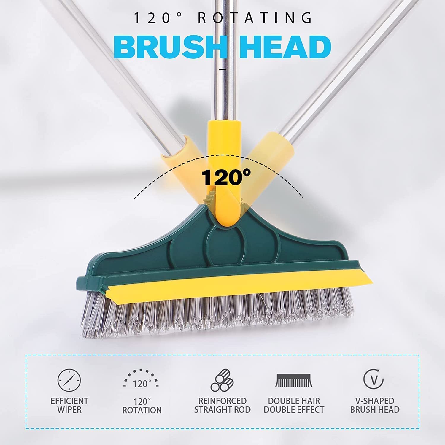 Wazdorf 2 in 1 Bathroom Cleaning Brush with Long Handle - 120° Rotating Tile & Floor Scrubber for Kitchen, Shower, Bathtub - Ideal for Grout, Wall & Hard-to-Reach Areas Cleaning