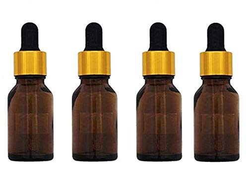 Amber Glass Essential Oil Bottles with Dropper & Metallic Cap - 15ml (Pack of 4) for DIY Perfumes, Face Oils & Blends - Perfect for Aromatherapy, Travel & Gift Giving