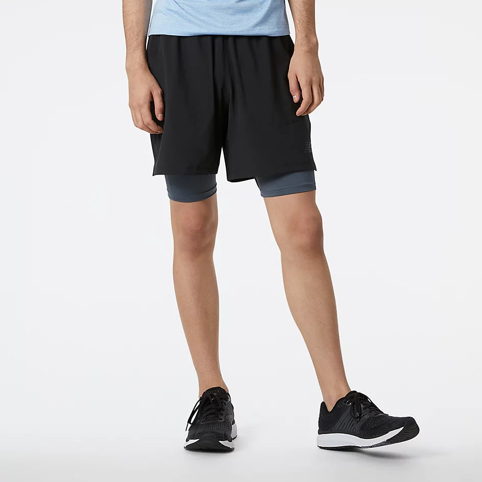 New Balance R.W. Tech 7 Men's 2-in-1 Running Shorts with Built-in Liner - Lightweight & Breathable for Gym Workouts, Jogging, and Outdoor Sports