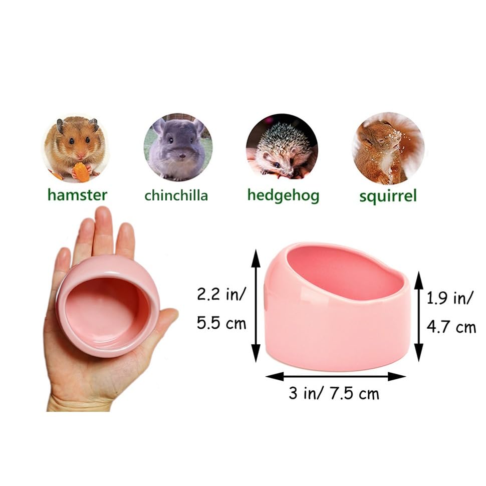 No-Tip Ceramic Pet Food Bowl - Heavy Duty Escape-Proof Feeding Dish for Hamsters, Hedgehogs, Chinchillas, Rats, Ferrets, Guinea Pigs, Rabbits, Squirrels & Reptiles - Perfect for Small Animal Cages & Terrariums (Pink)