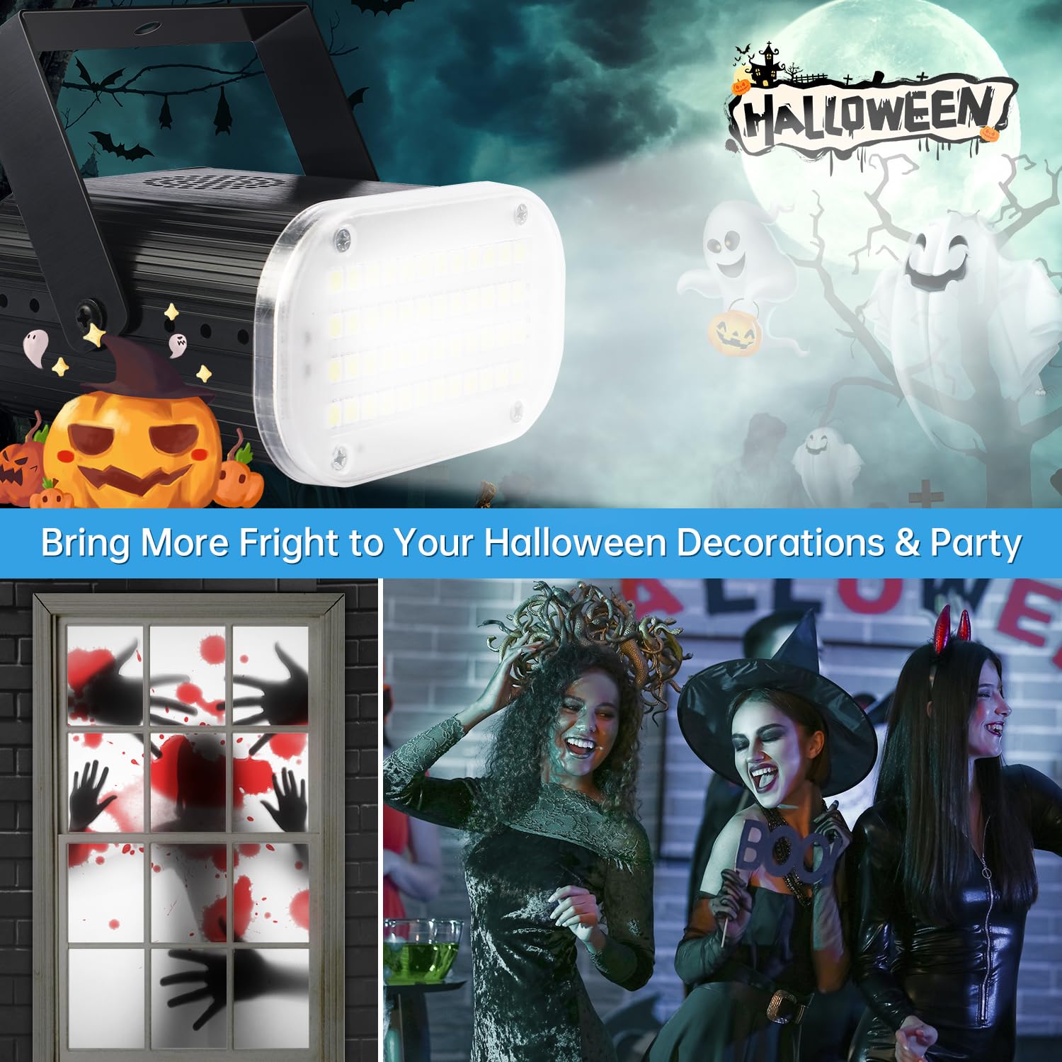 Luditek 6-Pack Mini Halloween White LED Strobe Lights - Sound Activated, Adjustable Flash Speed, 48 Super Bright Party Lights for DJ, Dance, Karaoke, Indoor & Outdoor Decorations | Perfect for Halloween Parties, Club Events, and Home Disco Nights