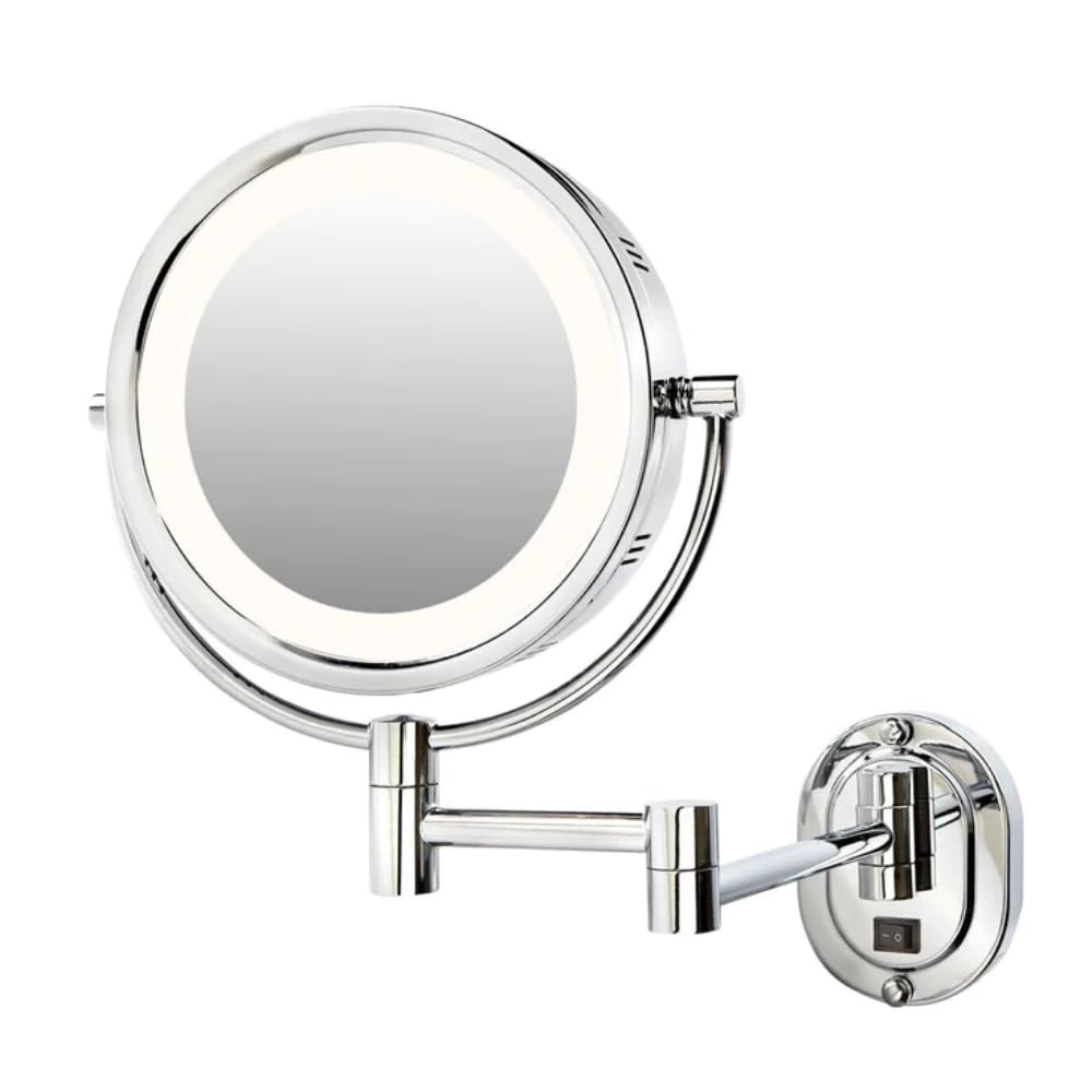 JERDON Wall-Mounted Chrome LED Makeup Mirror with 5X-1X Magnification & 14