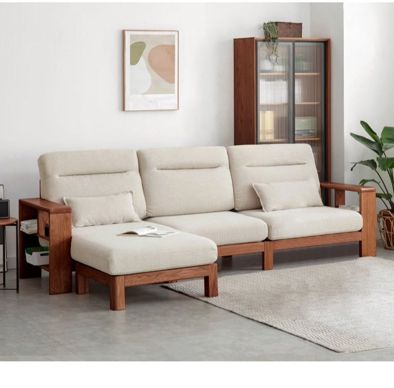 Premium Oak Solid Wood Sectional Sofa Set - Modern L-Shaped Couch with Storage for Living Room, Lounge & Family Room - Durable Hardwood Furniture for Home Decor