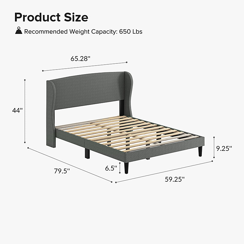 Baotist Upholstered Wingback Platform Bed Frame - Queen Size Modern Bedroom Furniture for Master Bedroom, Guest Room & Apartment