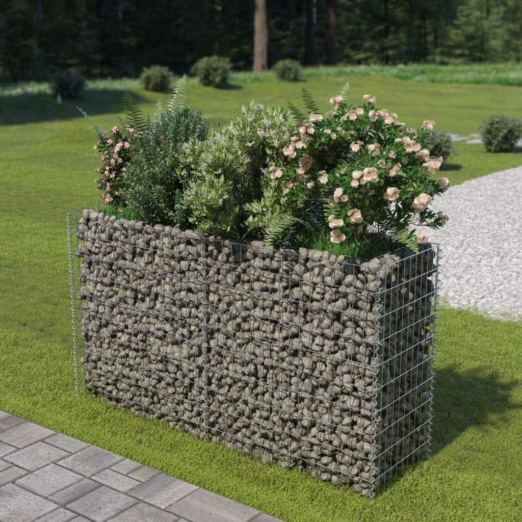 Galvanized Steel Gabion Basket Planter - Outdoor Raised Garden Bed for Vegetables, Flowers & Patio Decor | Durable Stone Wall Planter for Landscaping & Backyard Gardening (Silver)