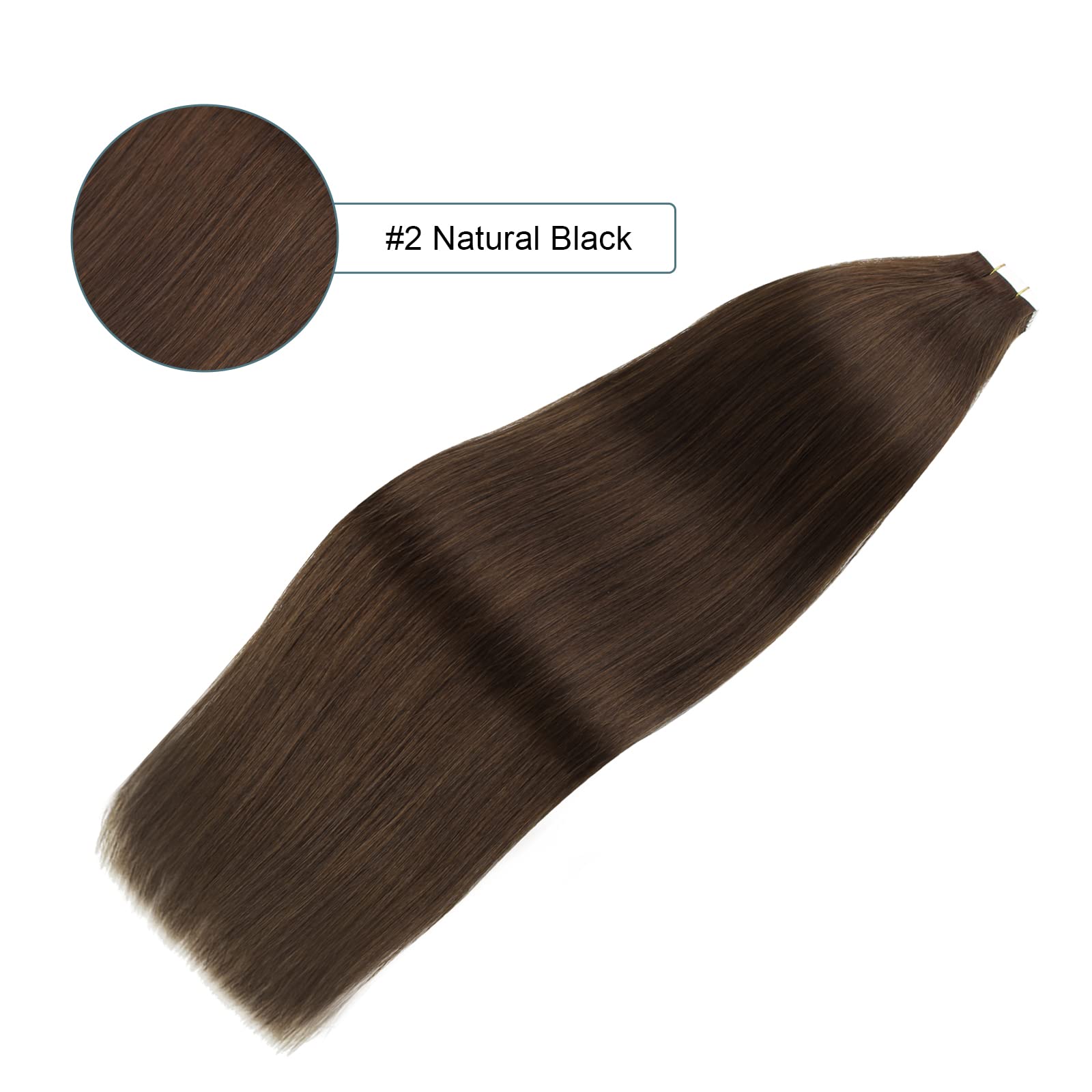 20 Inch Dark Brown Remy Human Hair Tape in Extensions - Long Straight Invisible Skin Weft, 50g Semi-Permanent (20 Pieces, #2) for Natural Volume & Length - Perfect for Weddings, Parties & Daily Styling