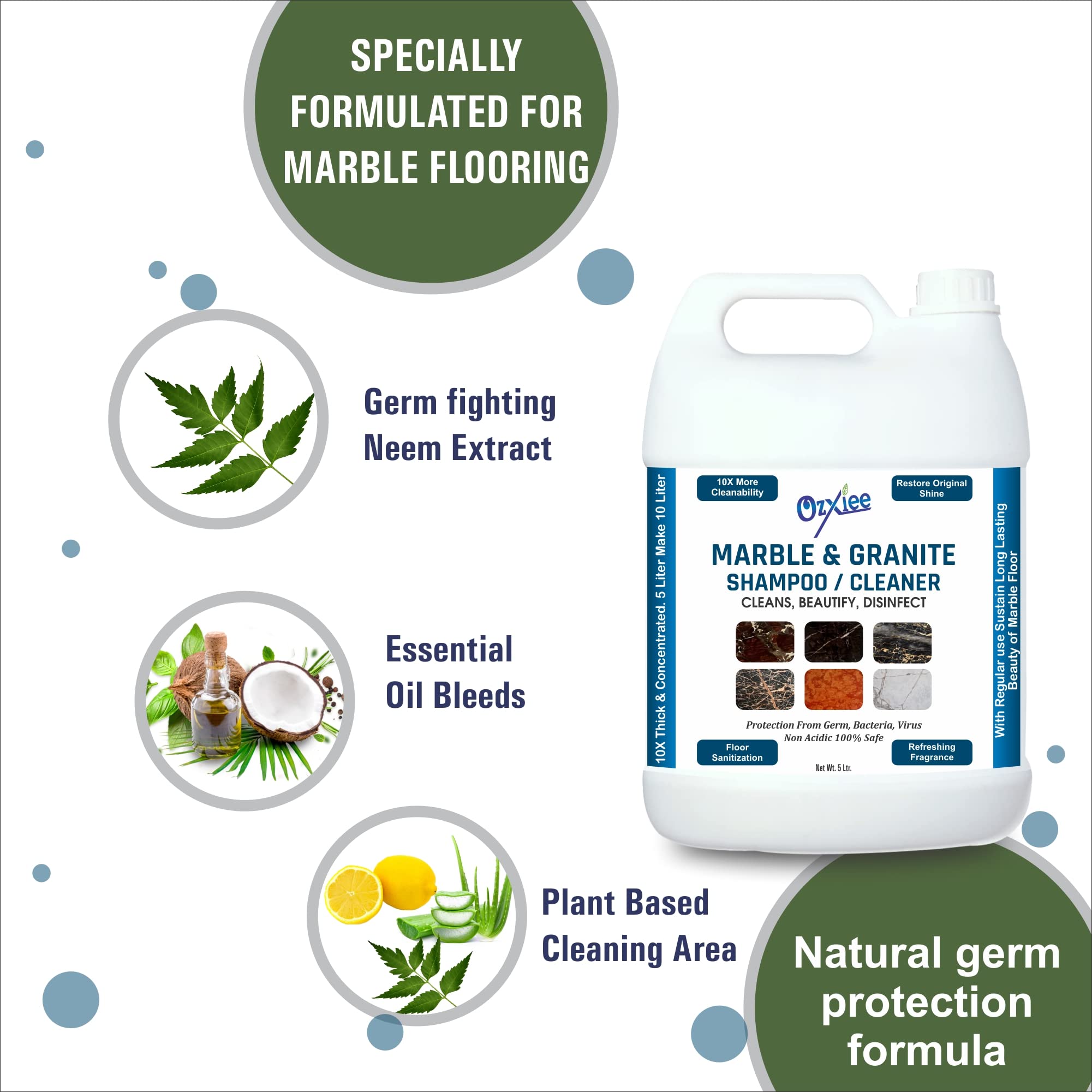 Ozxiee Marble & Granite Floor Cleaner Shampoo (5L) - Professional Deep Cleaning Solution for Streak-Free Shine | Perfect for Kitchen, Bathroom & High-Traffic Marble Floors
