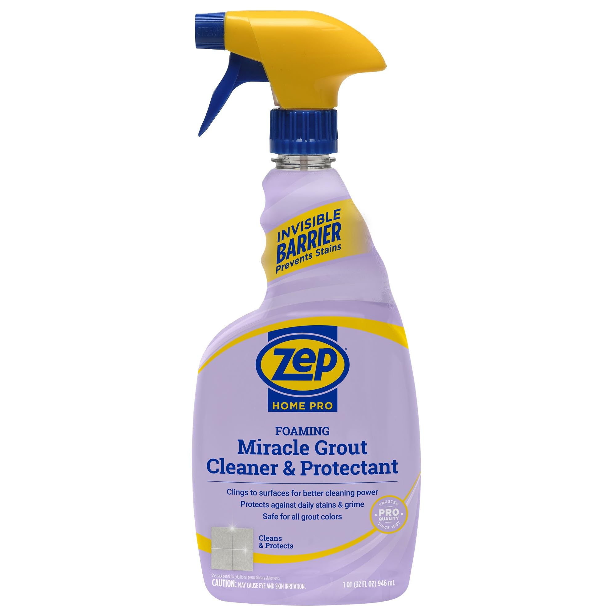 Zep Home Pro Foaming Miracle Grout Cleaner & Protectant - 32 Fl. OZ (Pack of 1) - 2-in-1 Formula for Sparkling Clean Grout Lines - Removes Stains & Protects Tiles - Perfect for Bathroom, Kitchen & Shower Cleaning