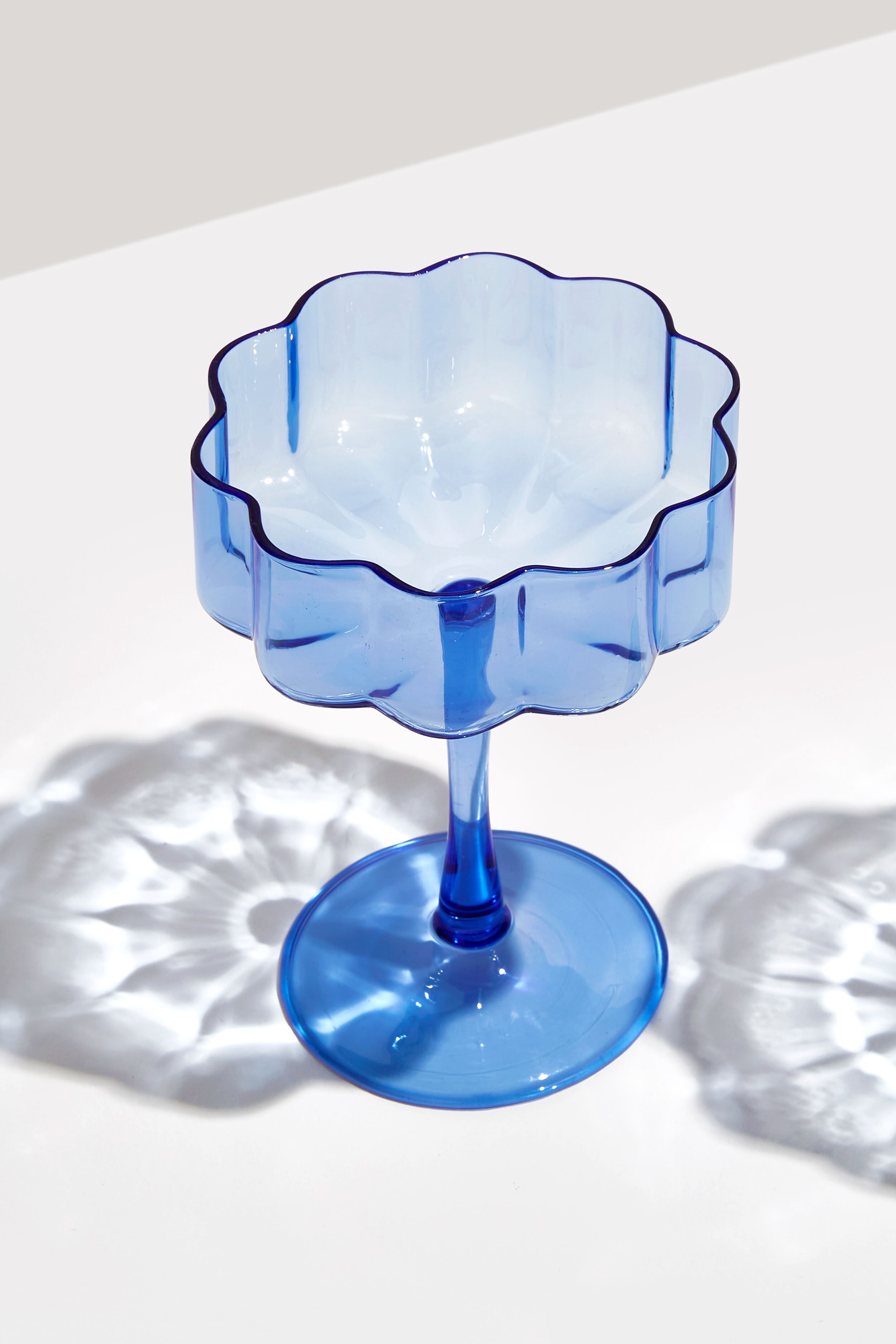Premium Blue Wave Coupe Glasses (Set of 2) - Elegant Cocktail & Wine Drinking Glasses for Parties, Weddings & Home Bar Use