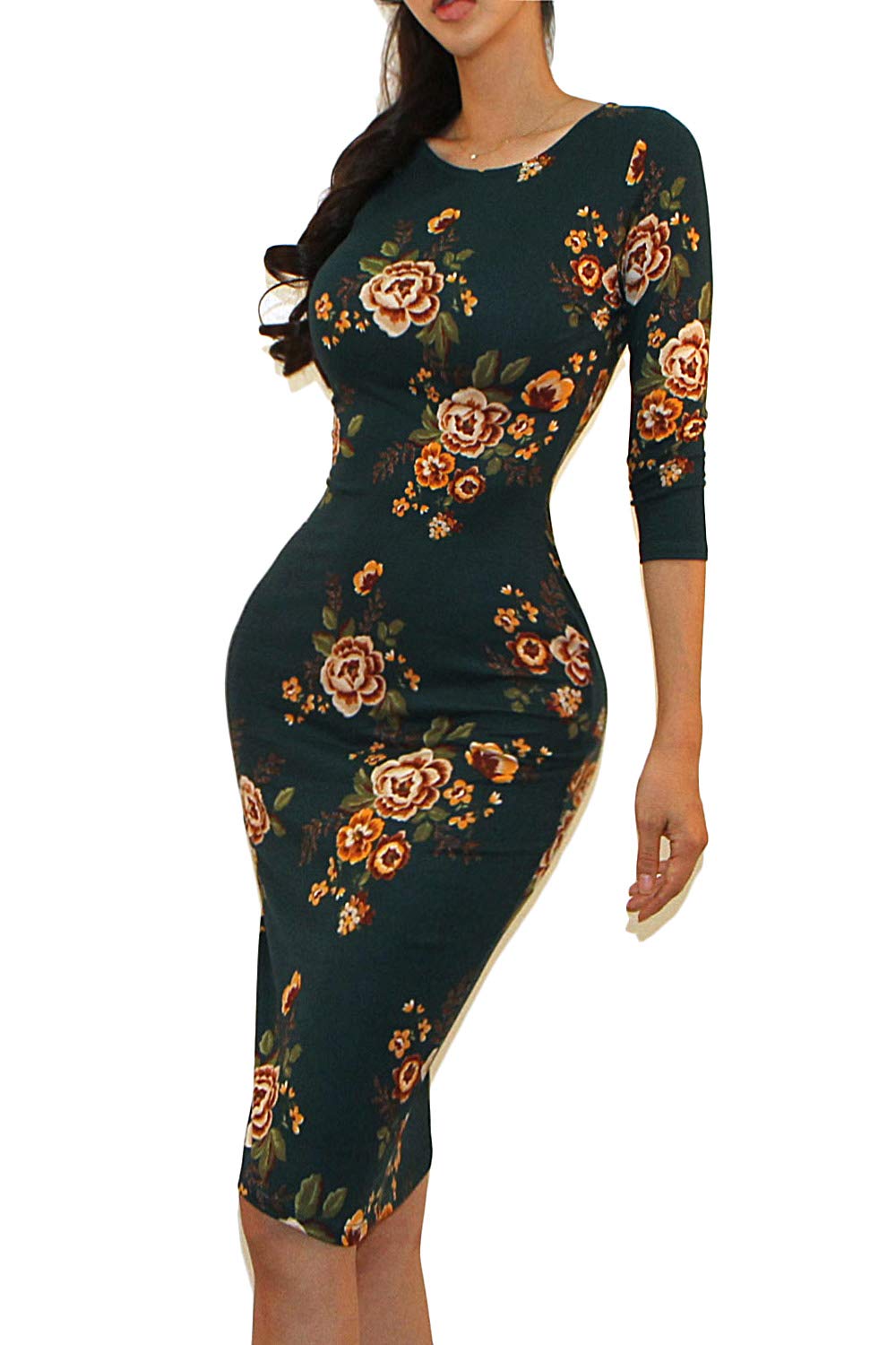 Women's Slim Fit Bodycon Pencil Midi Dress - Classic American Style for Office, Party & Date Night | Flattering Figure-Hugging Design for Formal & Casual Occasions